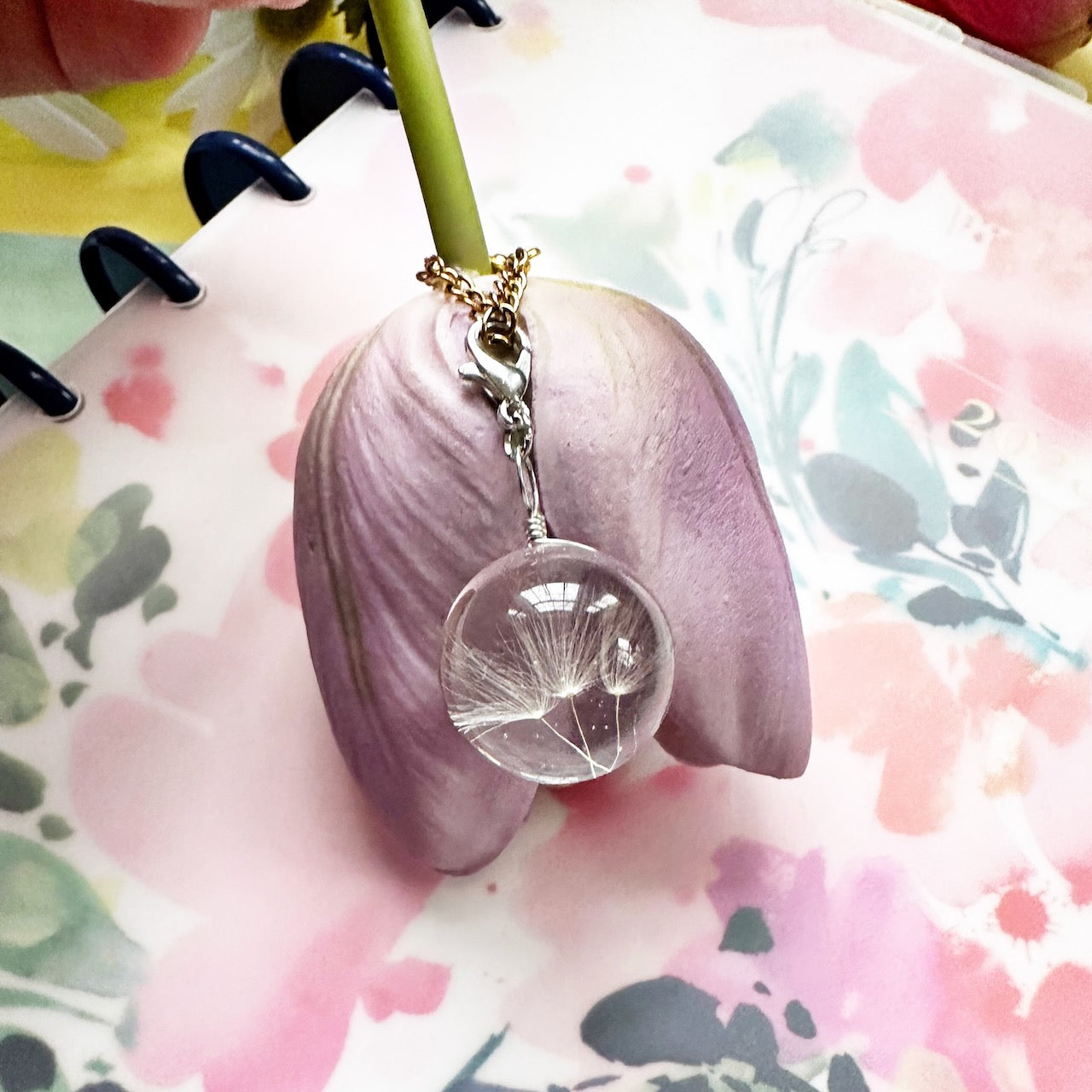 Dandelion Sphere Charm, Flower Sphere Bookmark, Make a Wish Planner Clip