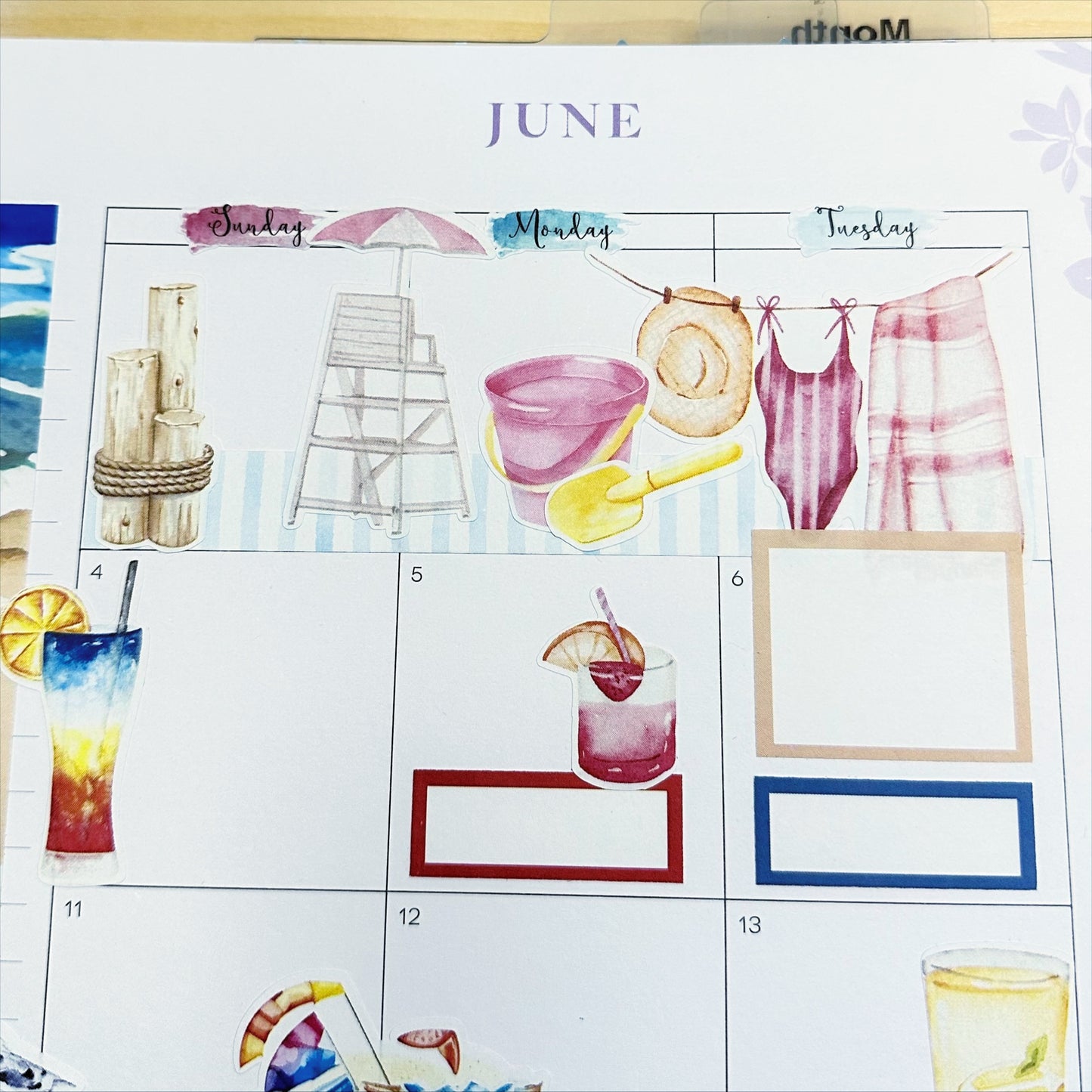 By the Sea Brushstroke Days of the Week Planner Stickers | Colorful Watercolor DOTW | Number Stickers | Date Dots