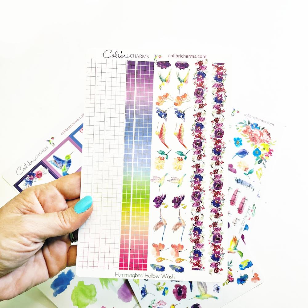 Hummingbird Hollow Washi Strip Stickers | Birds | Summer Vacation | Purple Planner Stickers | Seasonal Planner Stickers