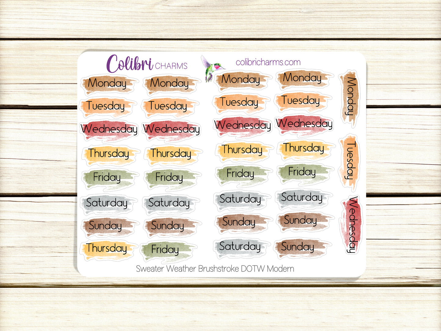 Sweater Weather Brushstroke Days of the Week Planner Stickers | Colorful Watercolor DOTW | Number Stickers | Date Dots