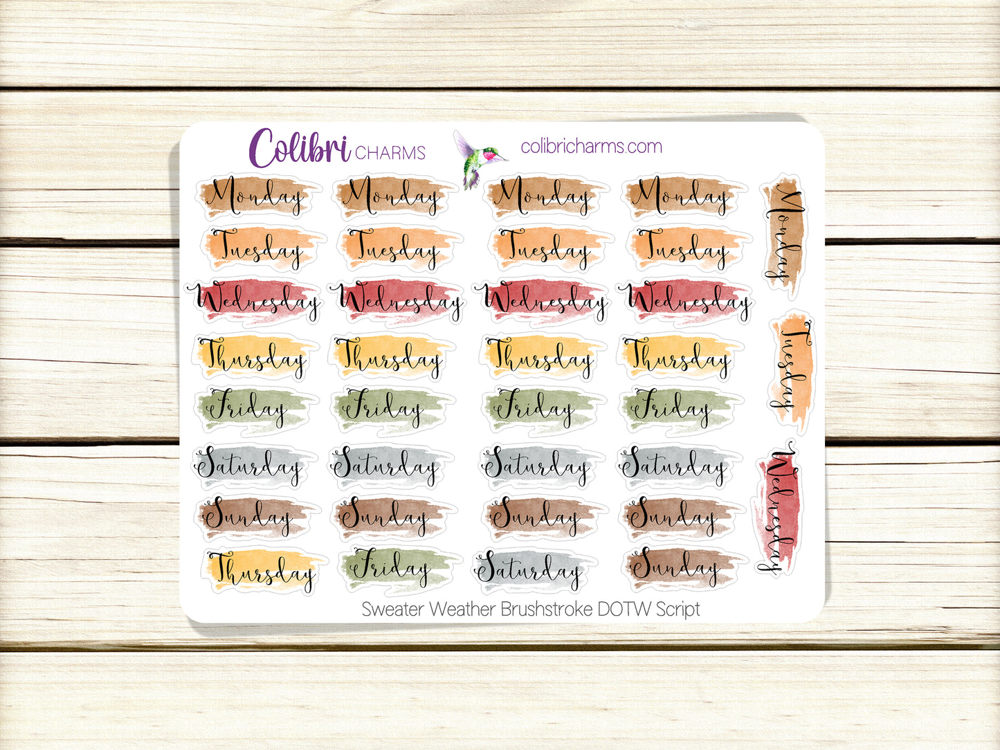 Sweater Weather Brushstroke Days of the Week Planner Stickers | Colorful Watercolor DOTW | Number Stickers | Date Dots