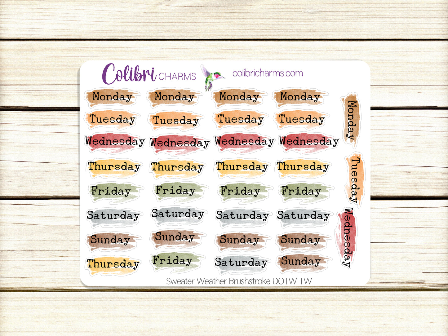 Sweater Weather Brushstroke Days of the Week Planner Stickers | Colorful Watercolor DOTW | Number Stickers | Date Dots