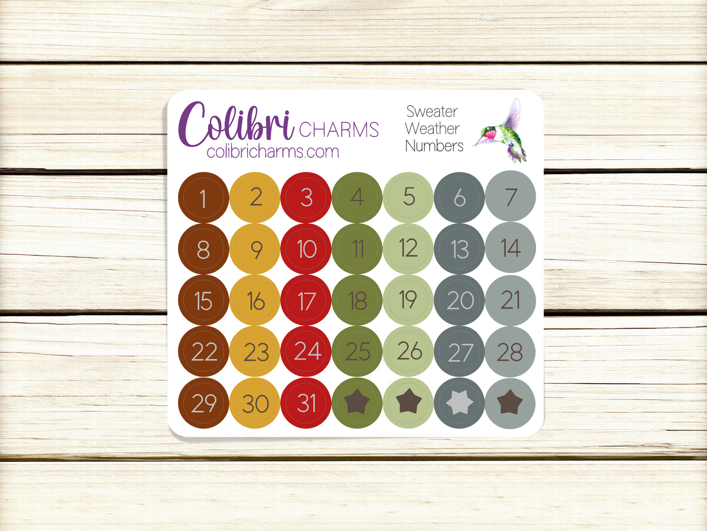 Sweater Weather Brushstroke Days of the Week Planner Stickers | Colorful Watercolor DOTW | Number Stickers | Date Dots