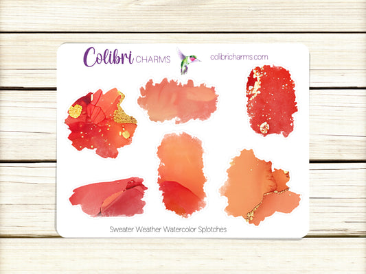 Sweater Weather Watercolor Splotches Planner Stickers | Autumn Paint Swatch Stickers | Red and Orange Planner