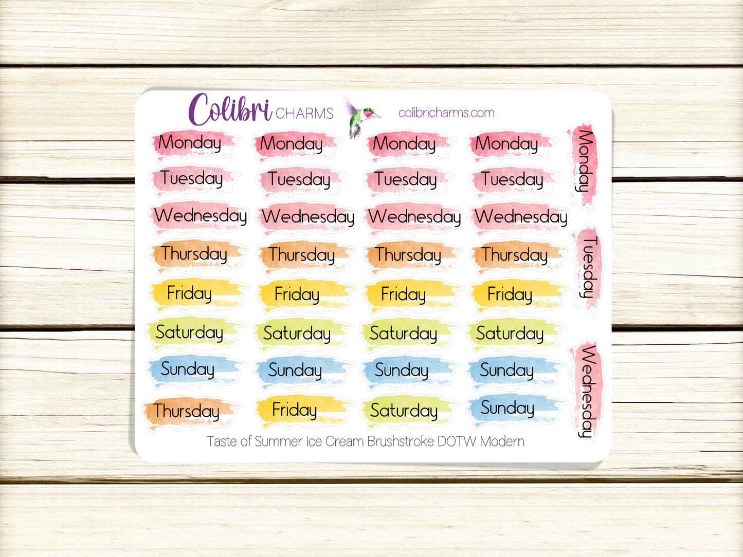 Taste of Summer Ice Cream Brushstroke Days of the Week Planner Stickers | Watercolor DOTW Stickers | Number Stickers | Date Dots