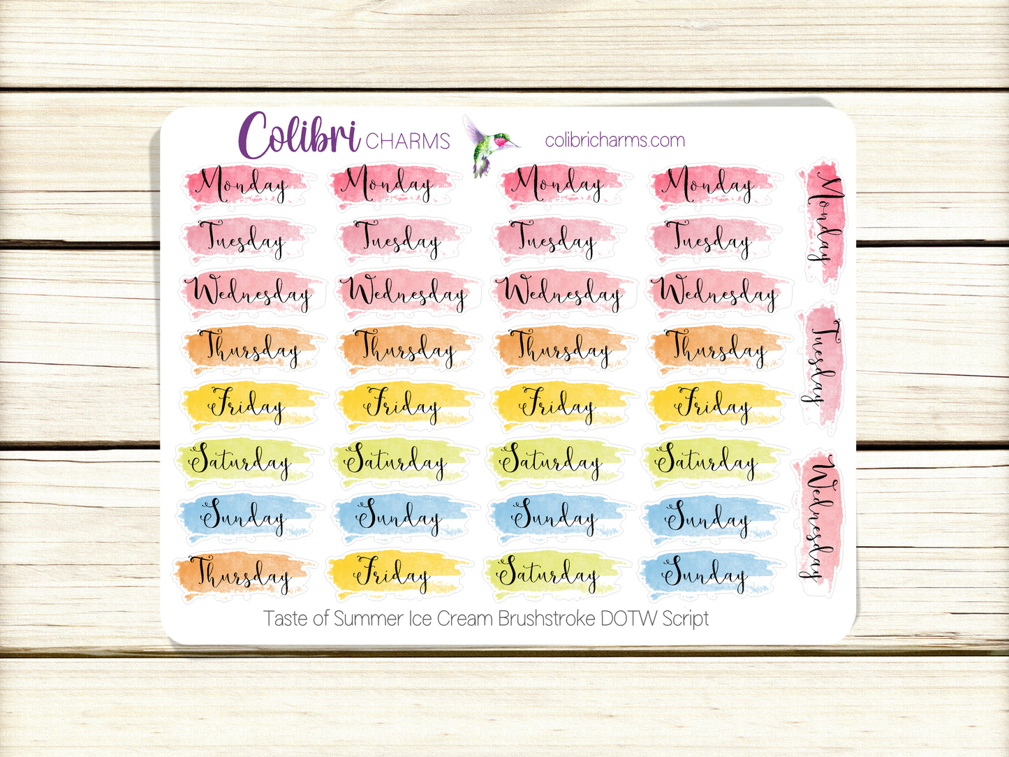 Taste of Summer Ice Cream Brushstroke Days of the Week Planner Stickers | Watercolor DOTW Stickers | Number Stickers | Date Dots