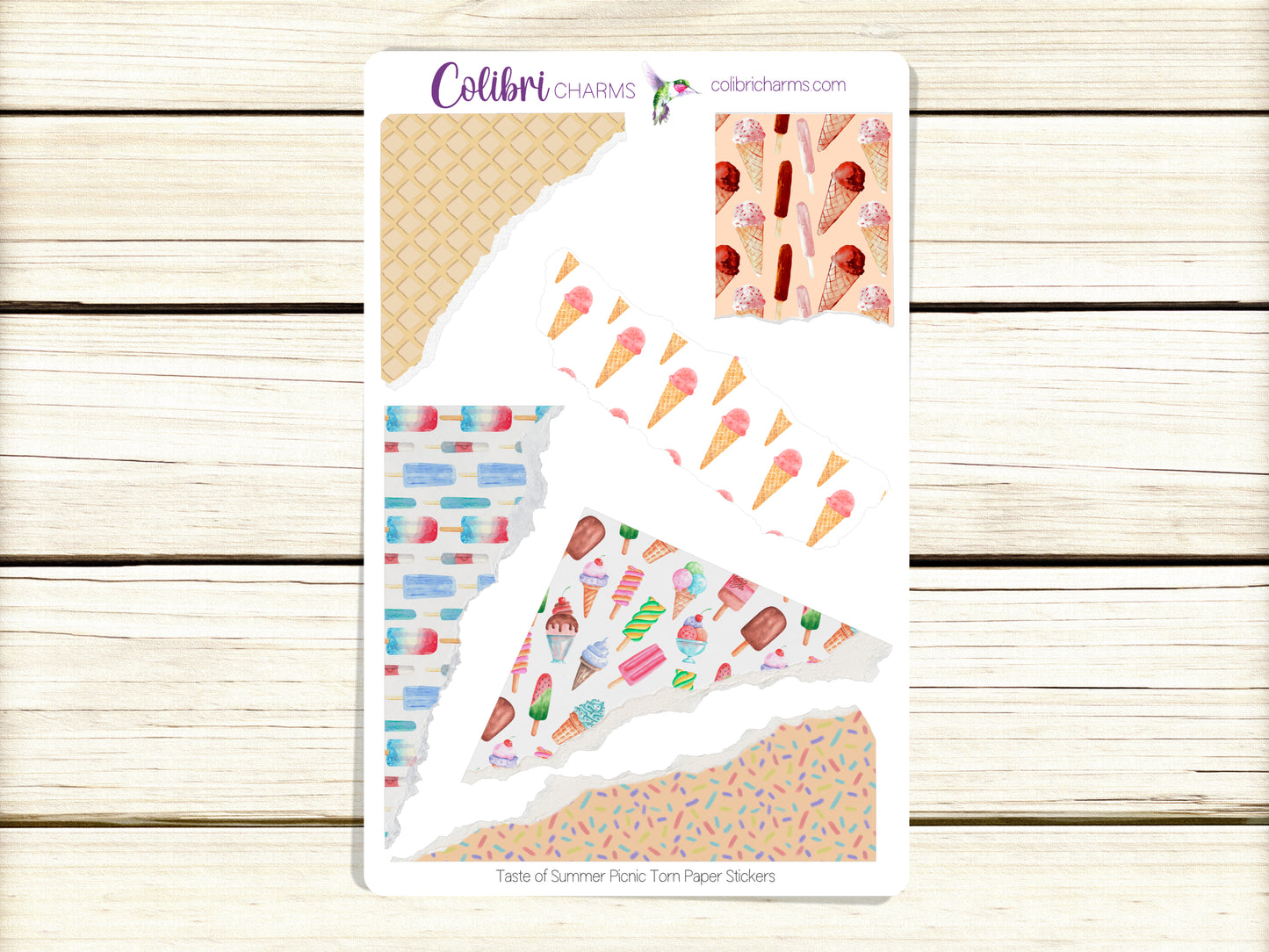 Taste of Summer Torn Paper Stickers | Picnic | Ice Cream Lovers Planner Stickers | Seasonal Planner Stickers | Ripped Paper