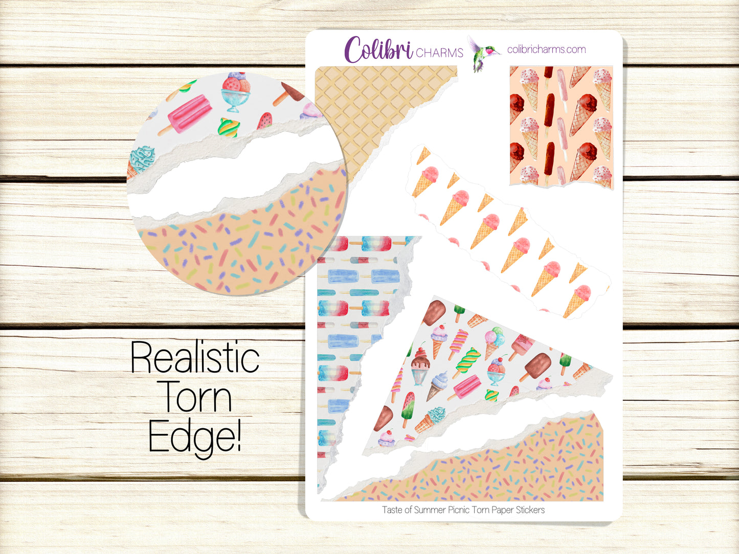 Taste of Summer Torn Paper Stickers | Picnic | Ice Cream Lovers Planner Stickers | Seasonal Planner Stickers | Ripped Paper