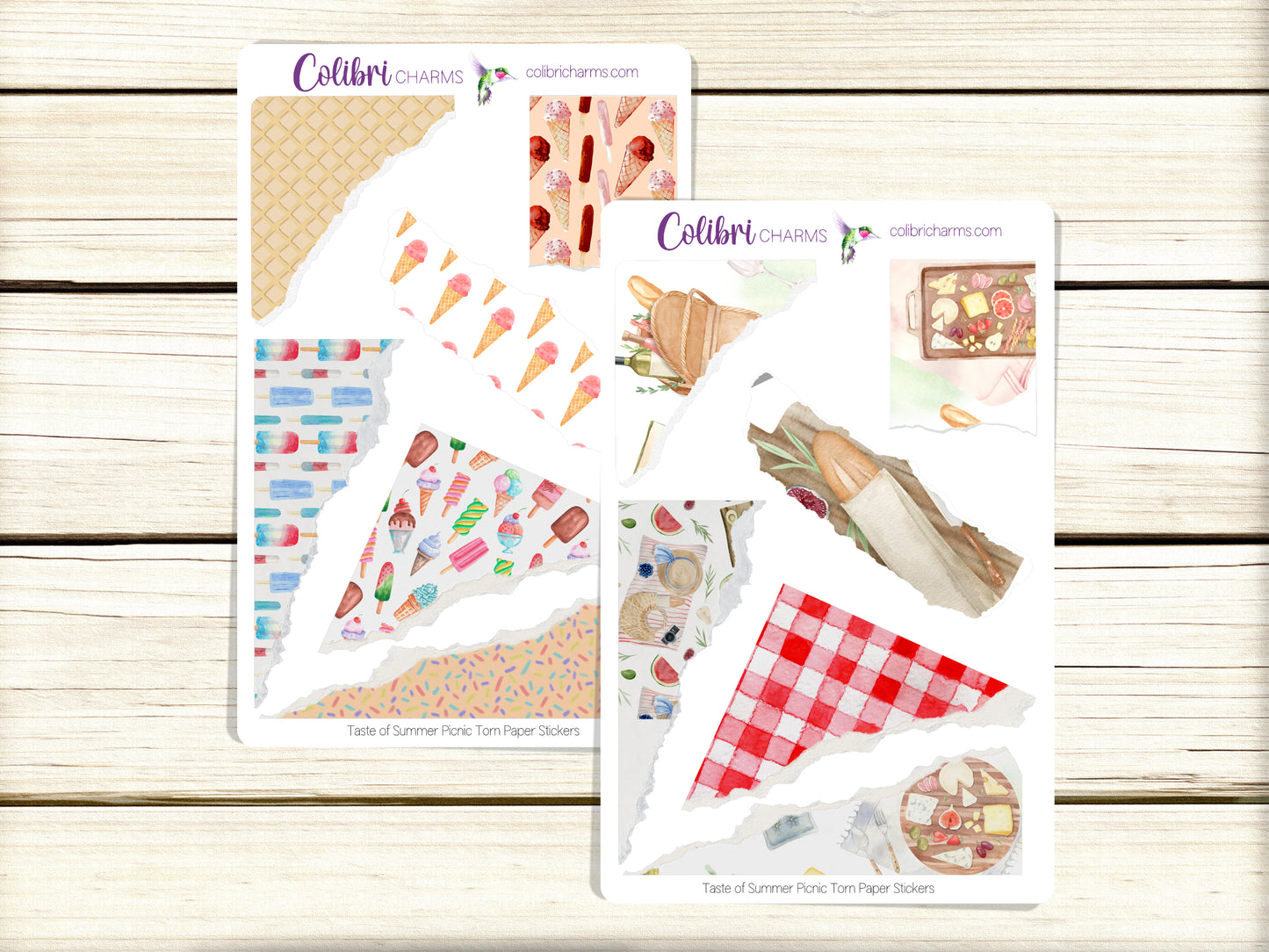 Taste of Summer Torn Paper Stickers | Picnic | Ice Cream Lovers Planner Stickers | Seasonal Planner Stickers | Ripped Paper