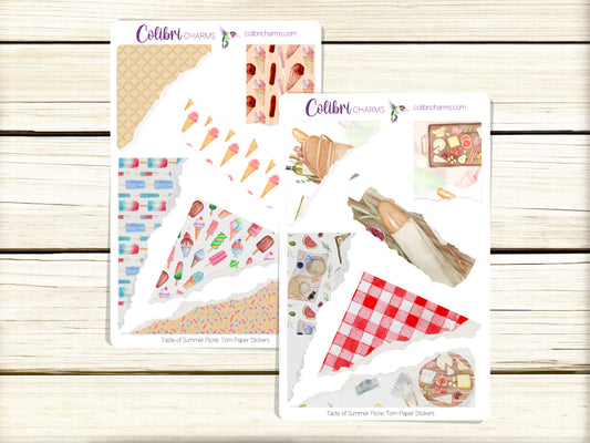 Taste of Summer Torn Paper Stickers | Picnic | Ice Cream Lovers Planner Stickers | Seasonal Planner Stickers | Ripped Paper
