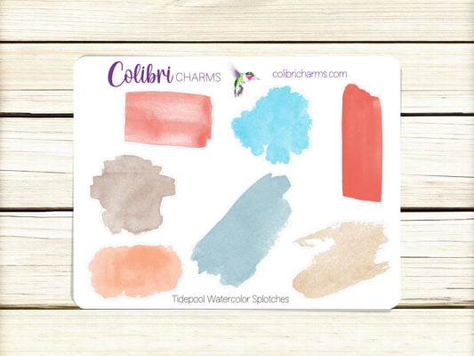 Tidepool Watercolor Splotches Planner Stickers, Pastel Paint Swatch Stickers, Beachy Palette Planner
