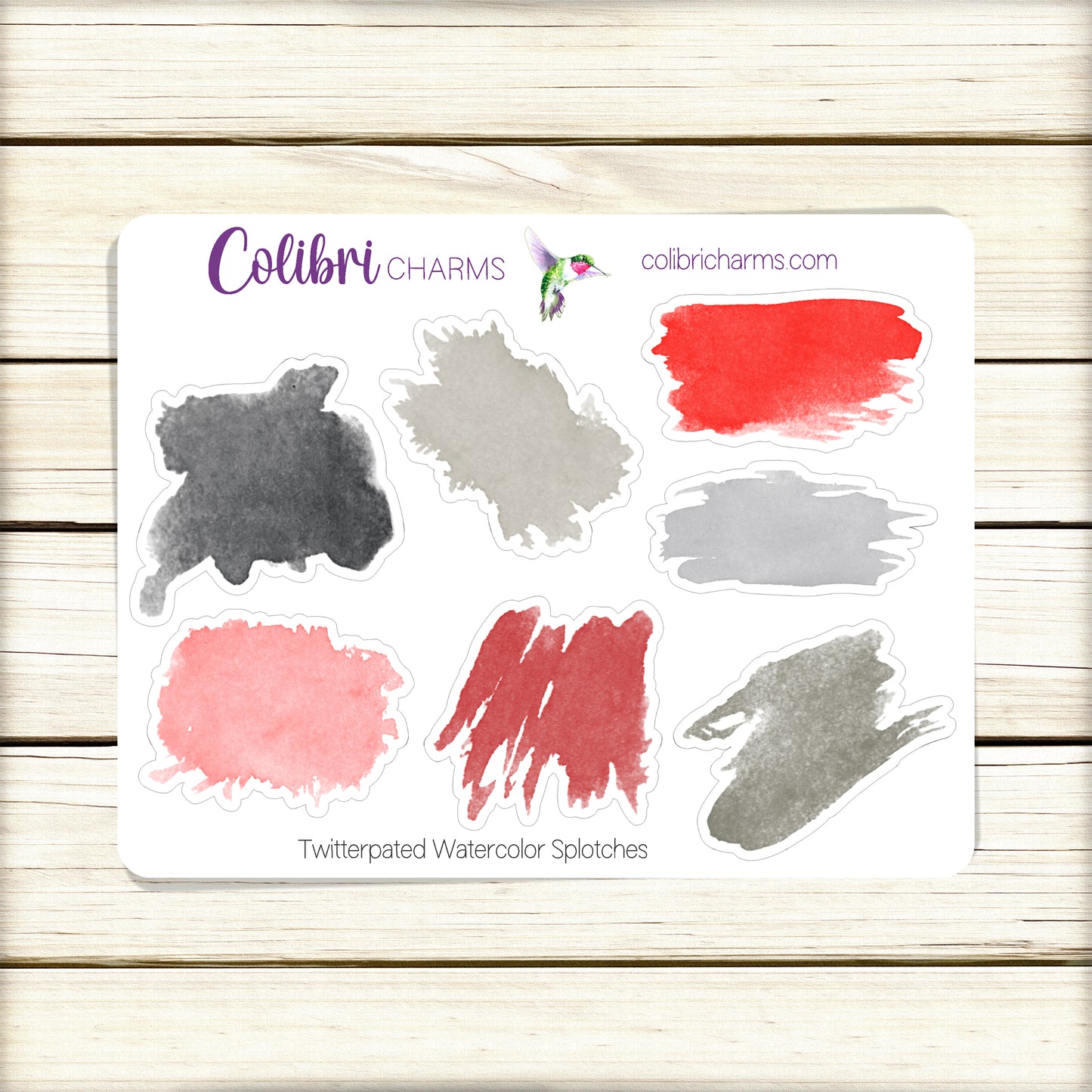 Twitterpated Watercolor Splotches Planner Stickers | Valentine Paint Swatch Stickers | Black Red Planner