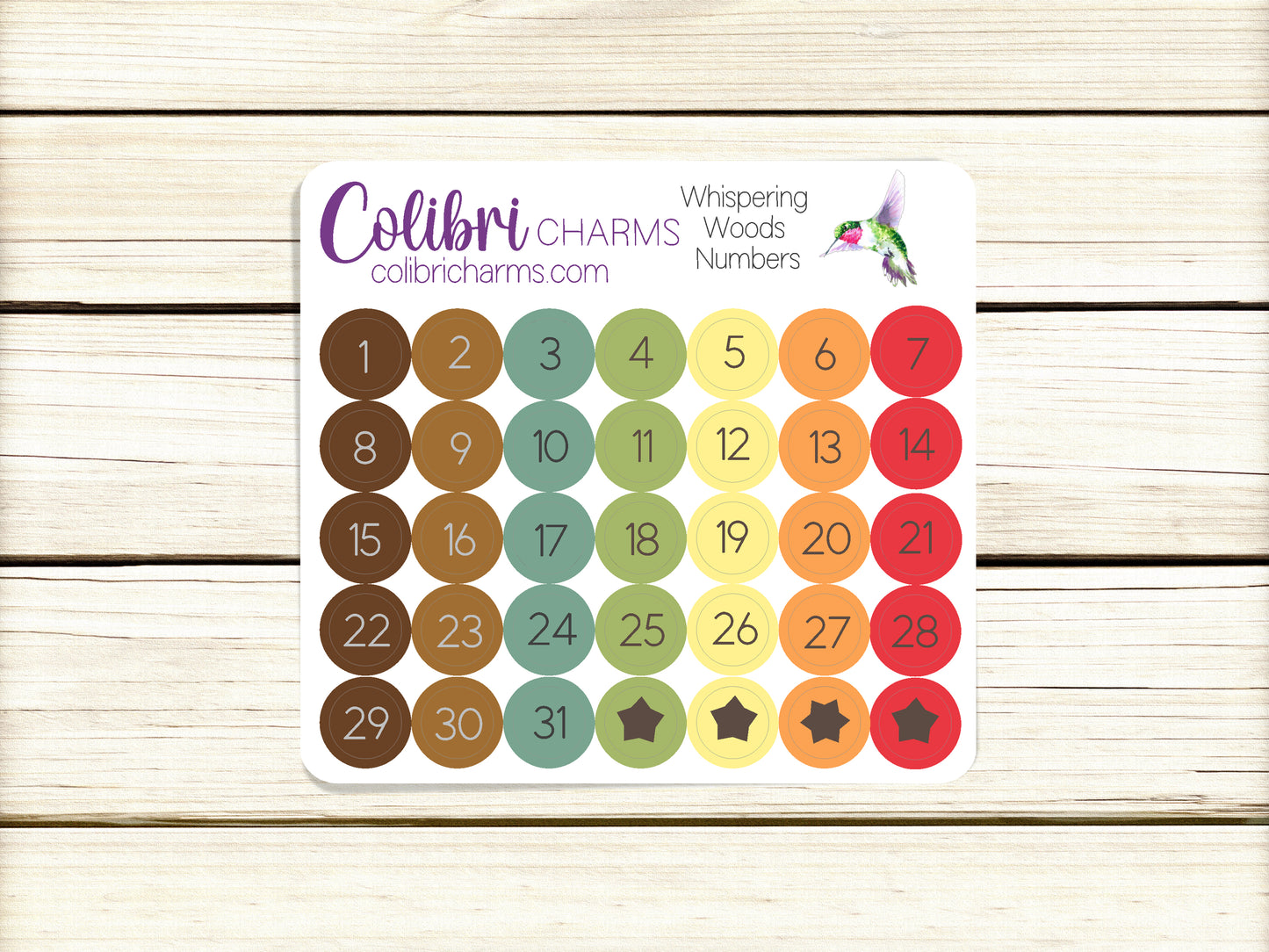 Whispering Woods Brushstroke Days of the Week Planner Stickers | Colorful Watercolor DOTW | Number Stickers | Date Dots