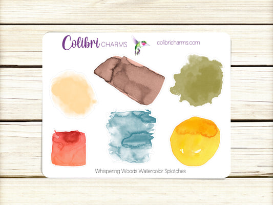 Whispering Woods Watercolor Splotches Planner Stickers | Autumn  Paint Swatch Stickers | Owl Planner