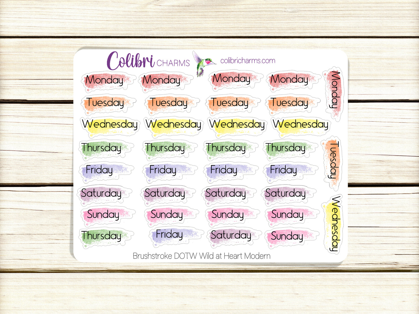 Wild at Heart Brushstroke Days of the Week Planner Stickers | Watercolor DOTW Stickers | Number Stickers | Date Dots | Date Stickers