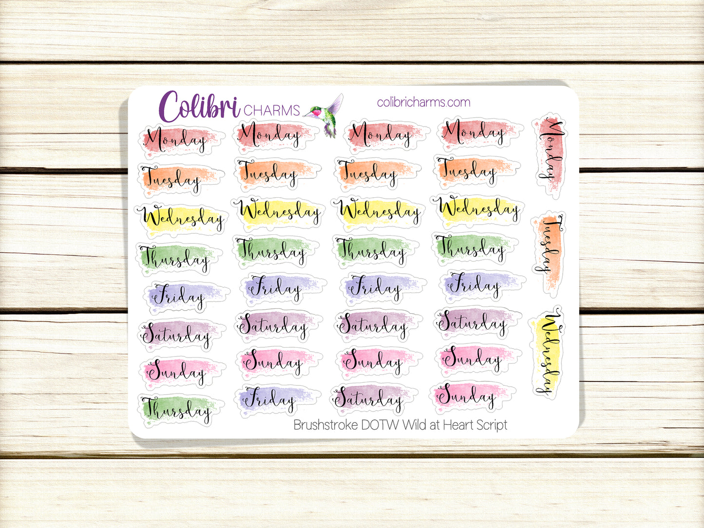 Wild at Heart Brushstroke Days of the Week Planner Stickers | Watercolor DOTW Stickers | Number Stickers | Date Dots | Date Stickers