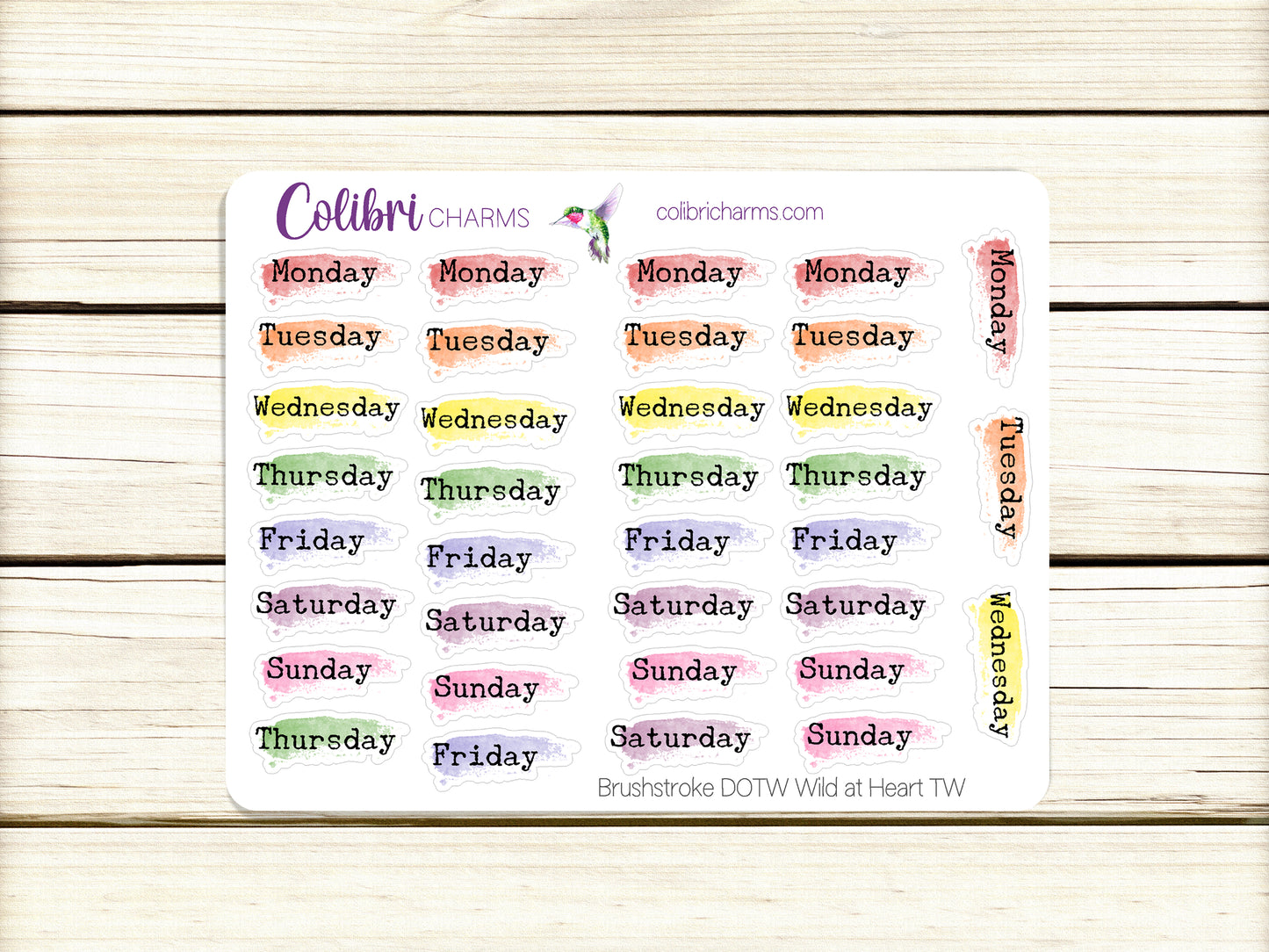 Wild at Heart Brushstroke Days of the Week Planner Stickers | Watercolor DOTW Stickers | Number Stickers | Date Dots | Date Stickers