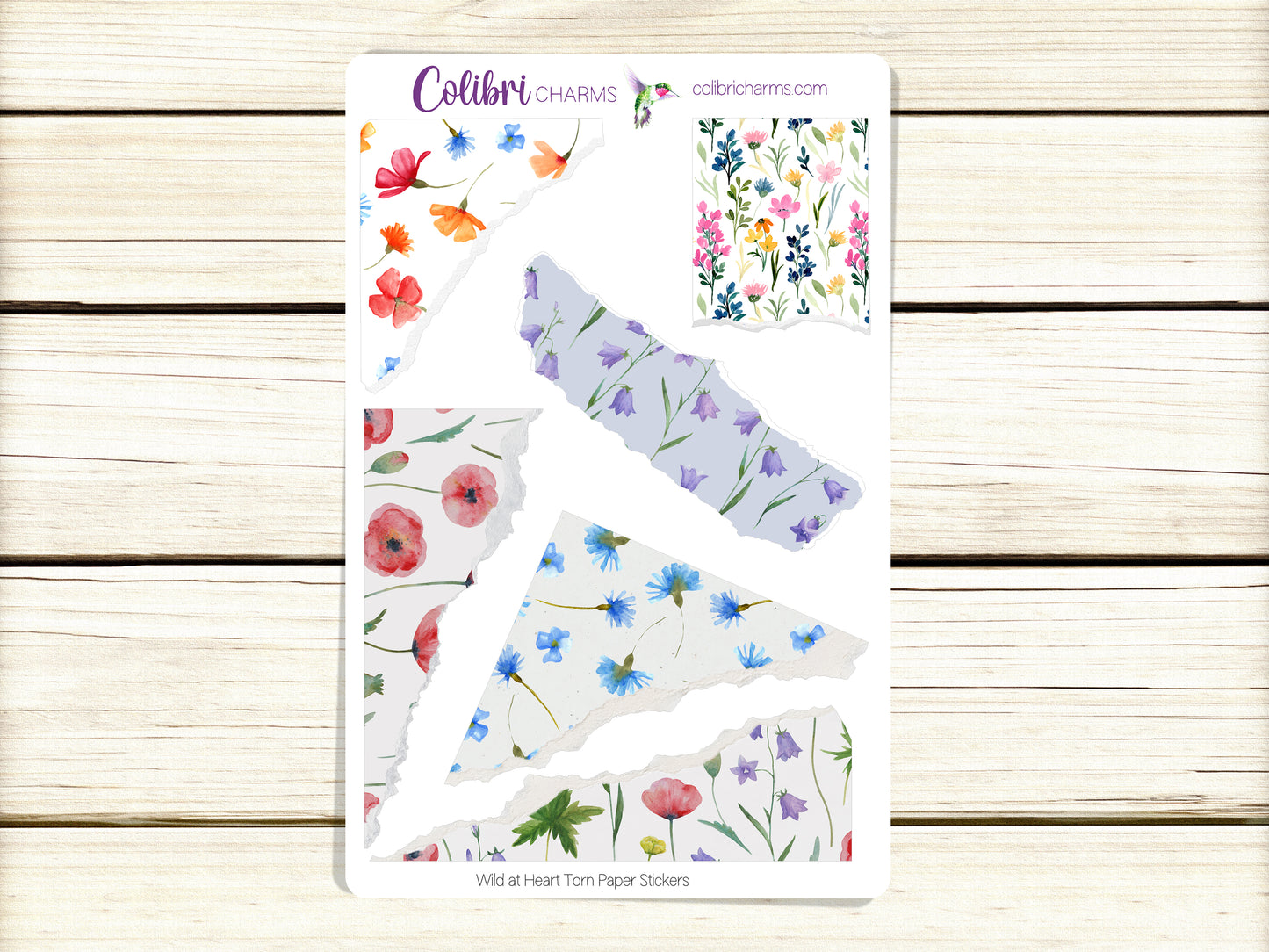 Wild at Heart Torn Paper Stickers | Wildflower Decor | Poppy Planner Stickers | Seasonal Floral Planner Stickers | Ripped Paper