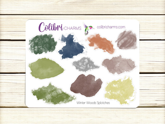 Winter Woods Watercolor Splotches Planner Stickers | Foggy Forest Swatch Stickers | Seasonal Planner