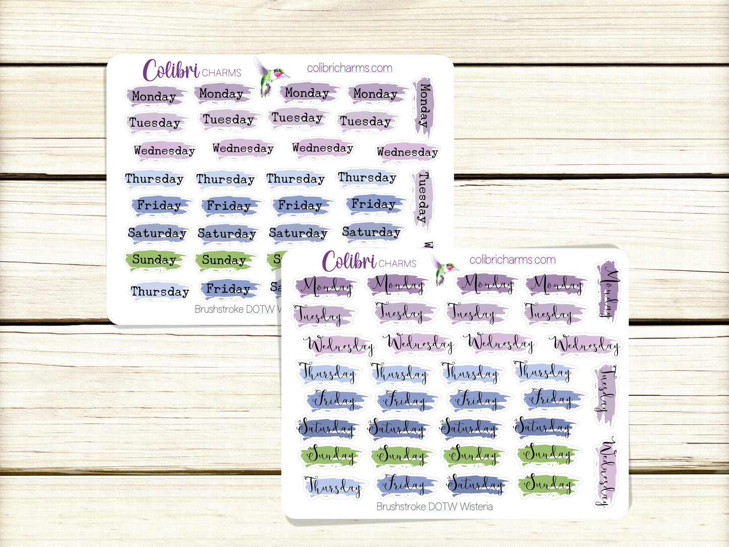 Brushstroke Days of the Week Planner Stickers in Wisteria | Watercolor DOTW Stickers | Script Daily Stickers | Date Dots | Date Stickers