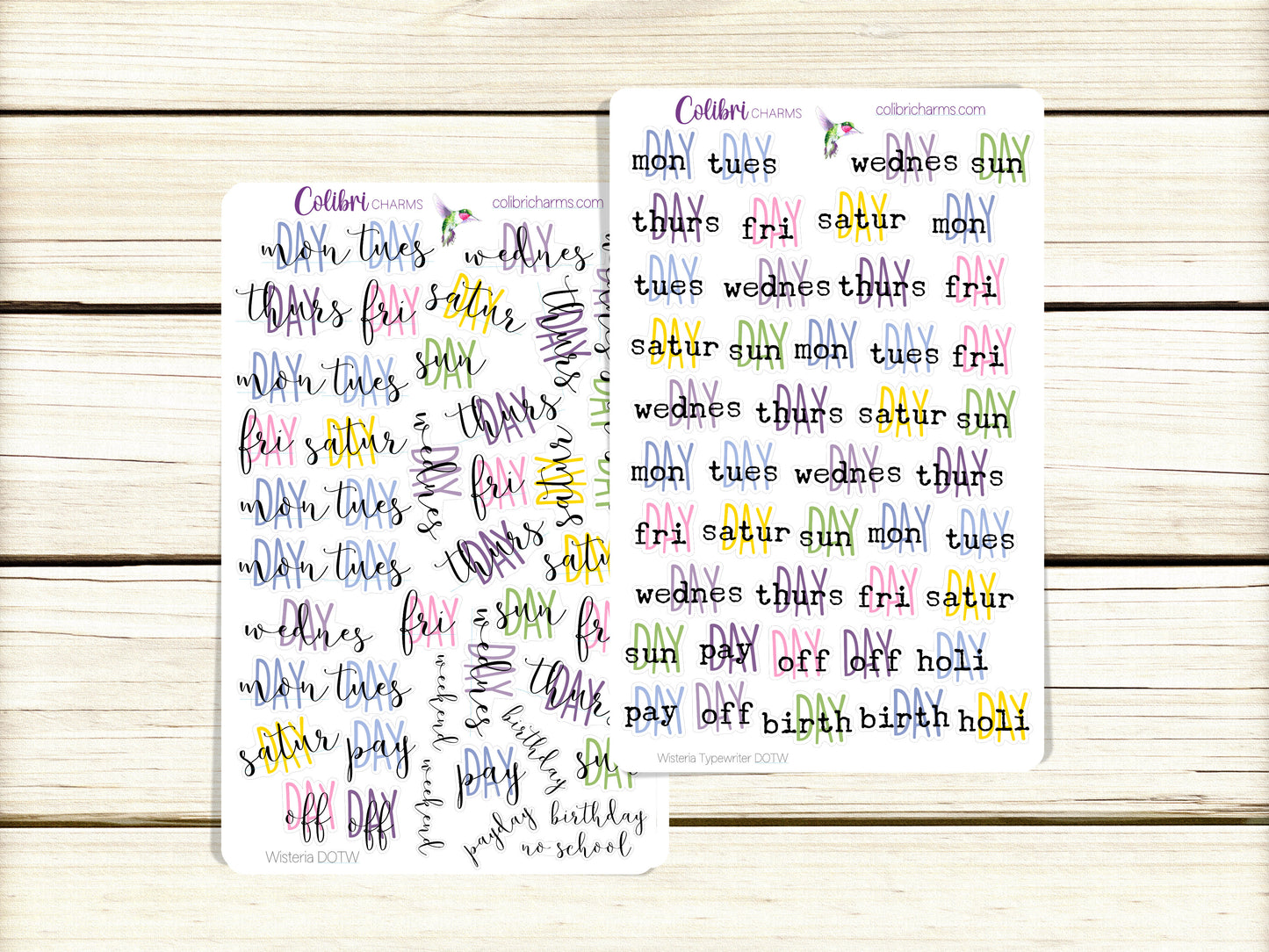 Wisteria Days of the Week Planner Stickers | Pastel DOTW Stickers | Colorful Daily Stickers | Seasonal Planner Stickersr