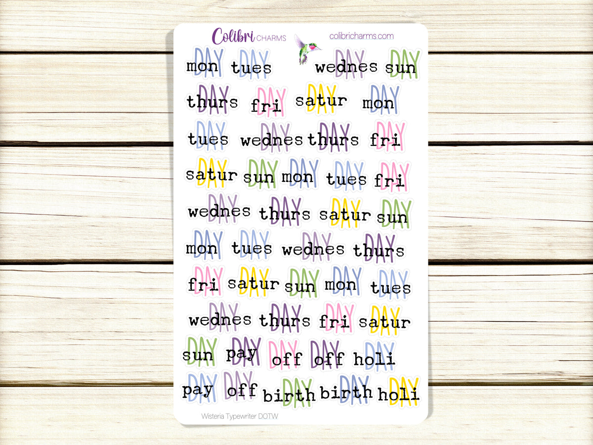 Wisteria Days of the Week Planner Stickers | Pastel DOTW Stickers | Colorful Daily Stickers | Seasonal Planner Stickersr
