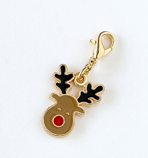 Festive Christmas Charms | Enamel Holiday Clip | Candy Cane Stitch Markers | Santa Stitch Counter