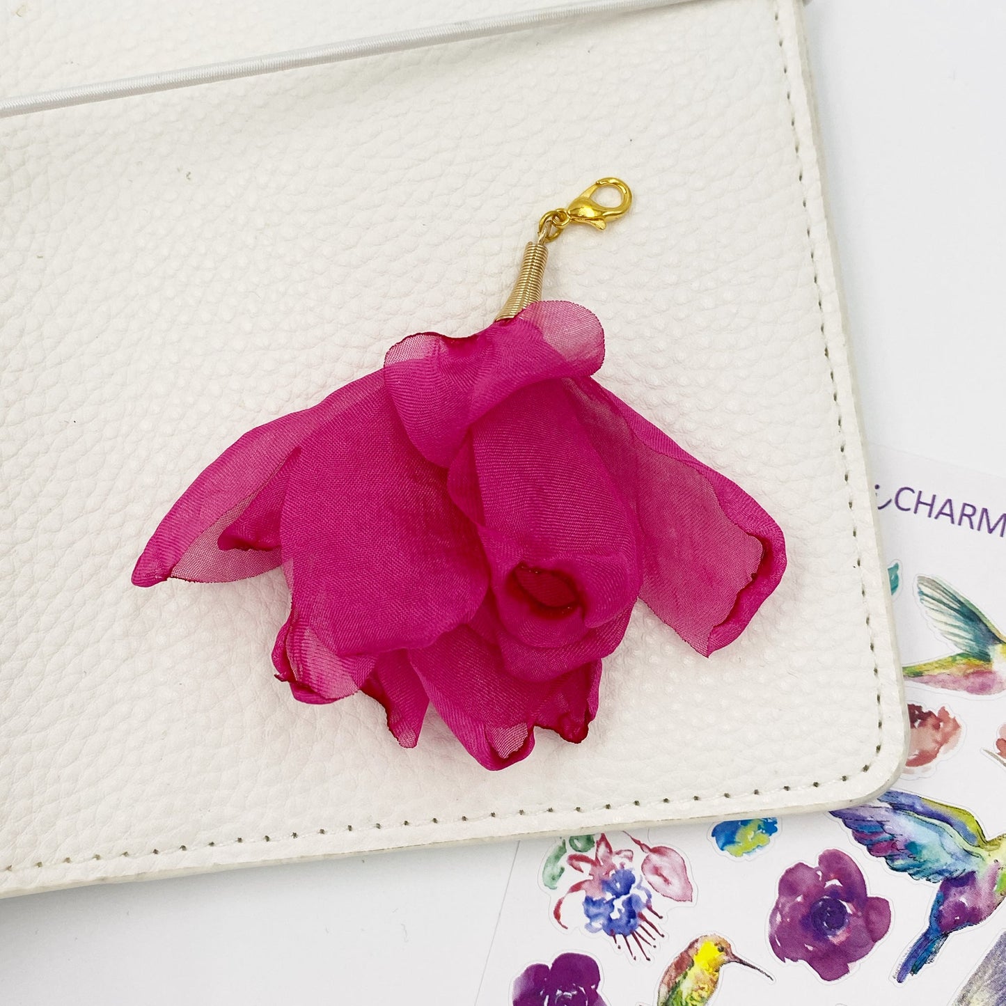 Fabric Flower Planner Charm | Gift for Her | Floral Clip | Metal Bookmark