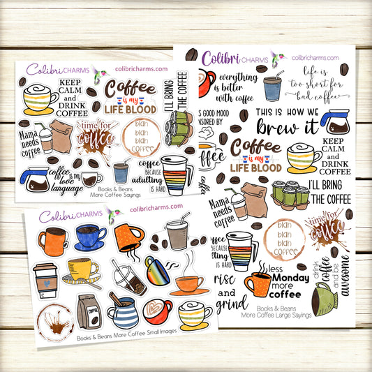 Coffee Lovers Planner Stickers | Tea Lover's Stickers | Coffee Drinker Planner Sticker Kit | Books & Beans Planner Stickers | Teacher Gift