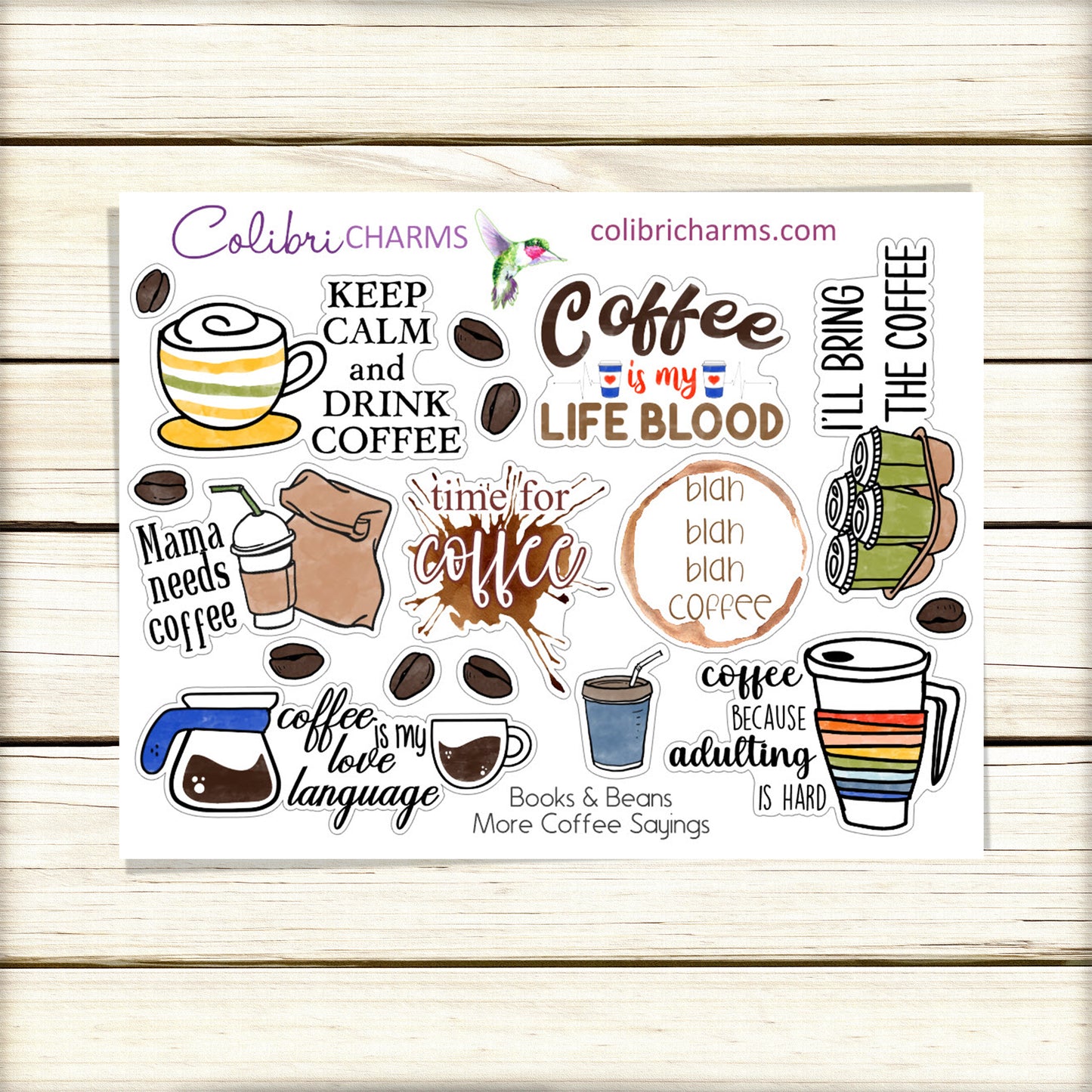 Coffee Lovers Planner Stickers | Tea Lover's Stickers | Coffee Drinker Planner Sticker Kit | Books & Beans Planner Stickers | Teacher Gift