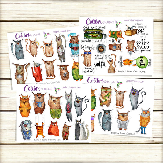 Cat Lovers Planner Stickers | Funny Kitties Planner Sticker Kit | Furbaby Stickers |  Books & Beans Planner Stickers | Perfect Teacher Gift