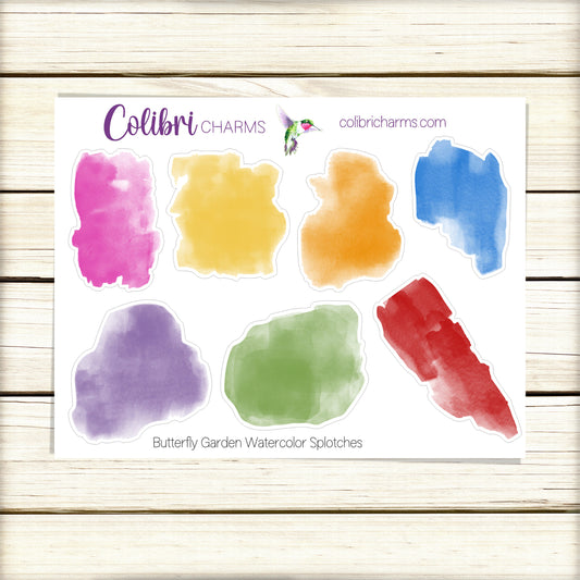 Butterfly Garden Watercolor Splotches Planner Stickers | Spring Paint Swatch Stickers | Colorful Splashes
