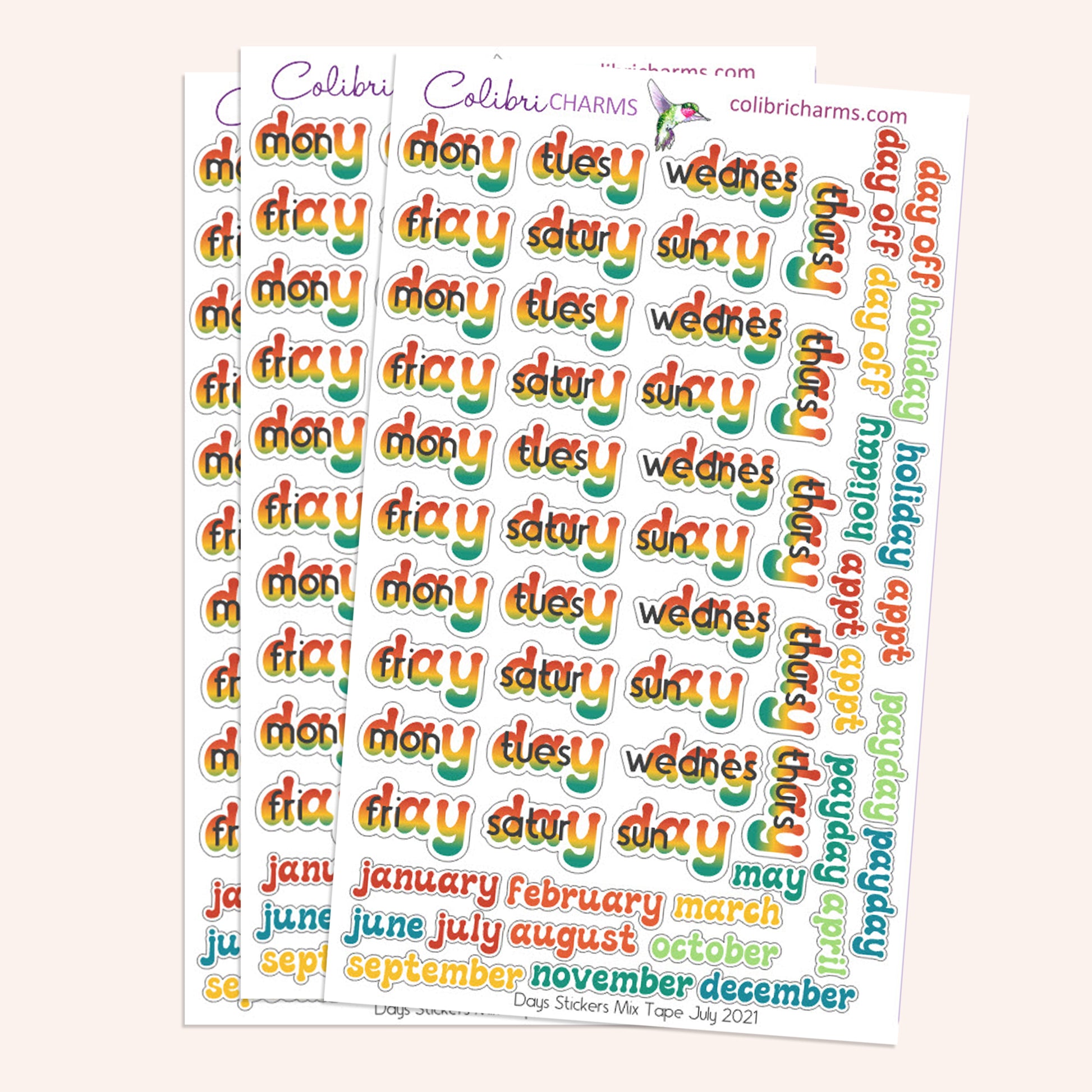 Mix Tape Retro Days of the Week Planner Stickers, 80s DOTW Stickers
