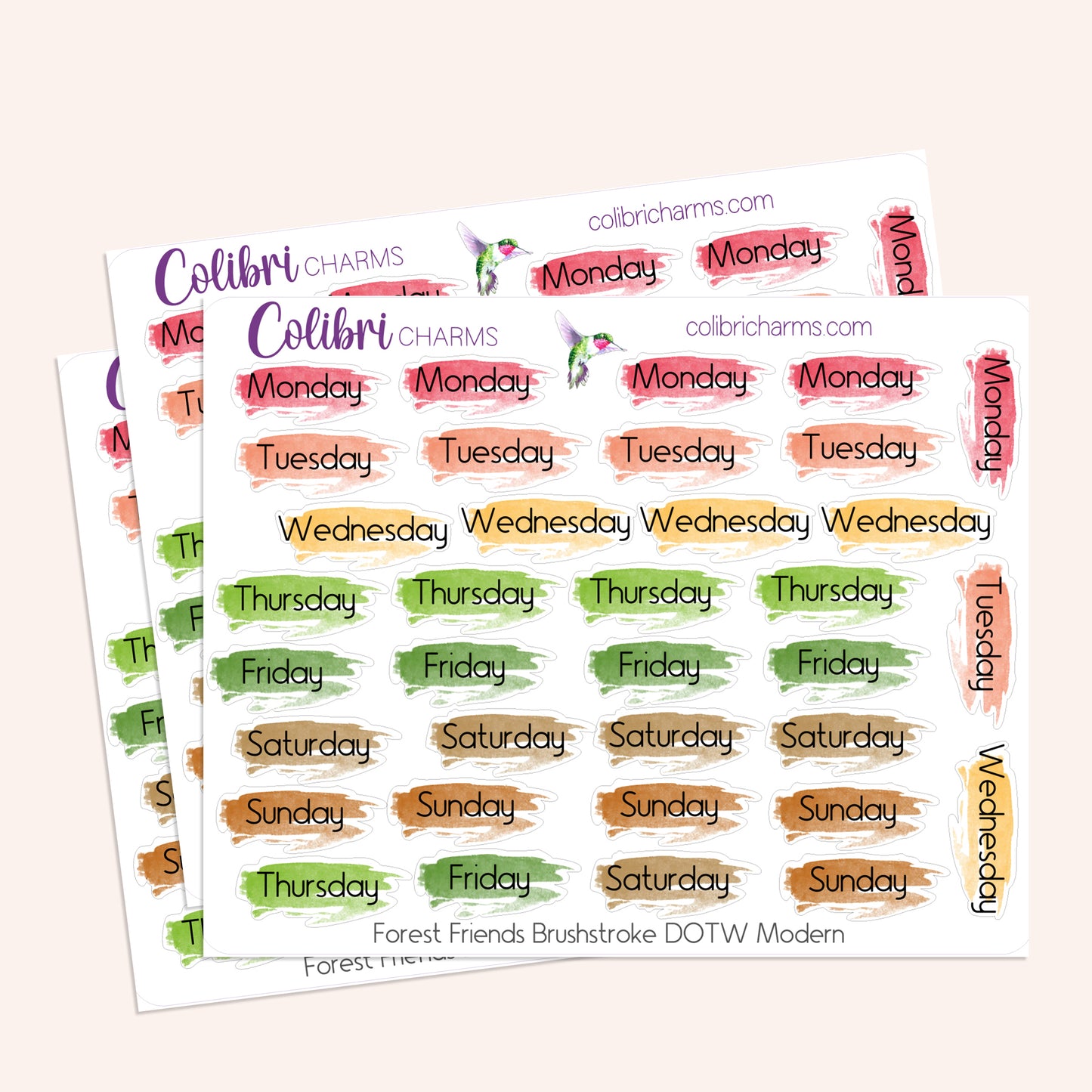 Forest Friends Brushstroke Days of the Week Planner Stickers | Autumn Watercolor DOTW | Number Stickers | Date Dots