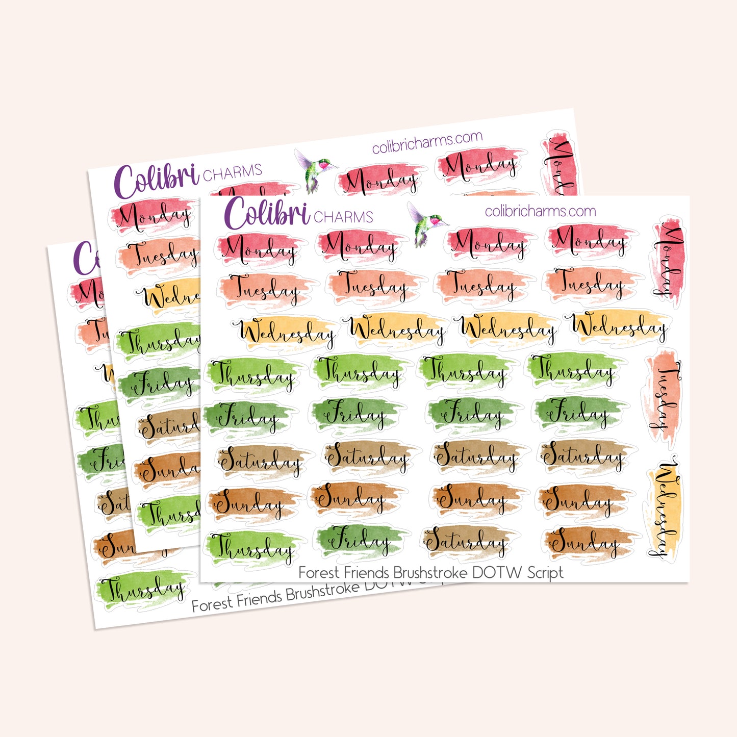 Forest Friends Brushstroke Days of the Week Planner Stickers | Autumn Watercolor DOTW | Number Stickers | Date Dots