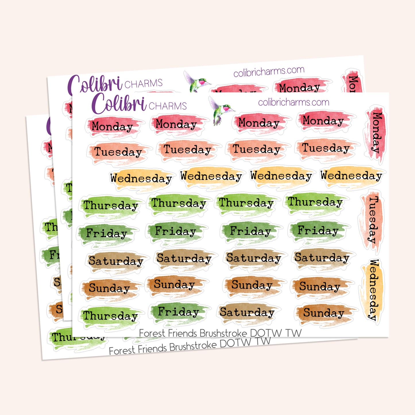 Forest Friends Brushstroke Days of the Week Planner Stickers | Autumn Watercolor DOTW | Number Stickers | Date Dots