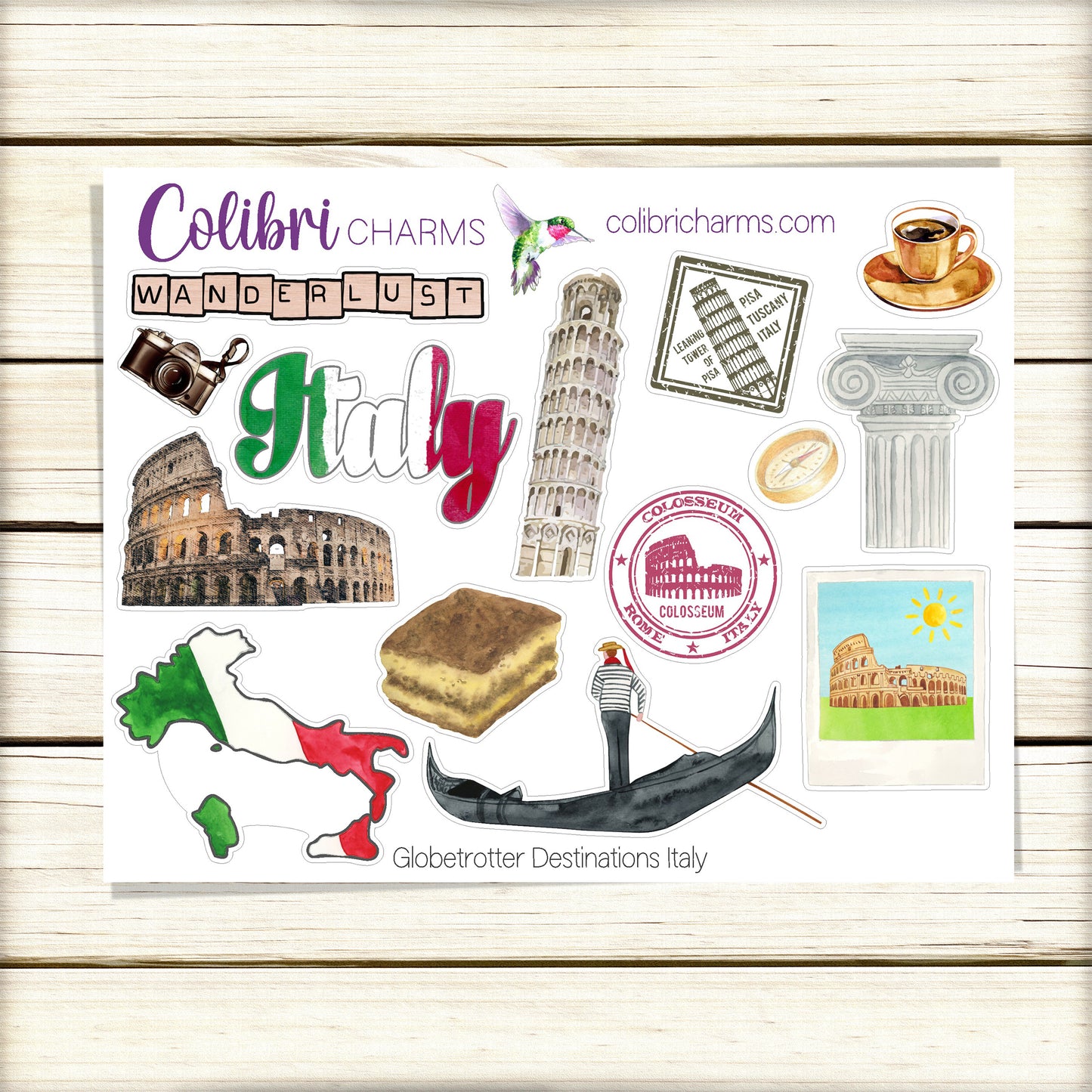 Italy | Travel Journal Stickers | Globetrotter Destination Planner Stickers  | Europe Stickers | Seasonal Planner Stickers