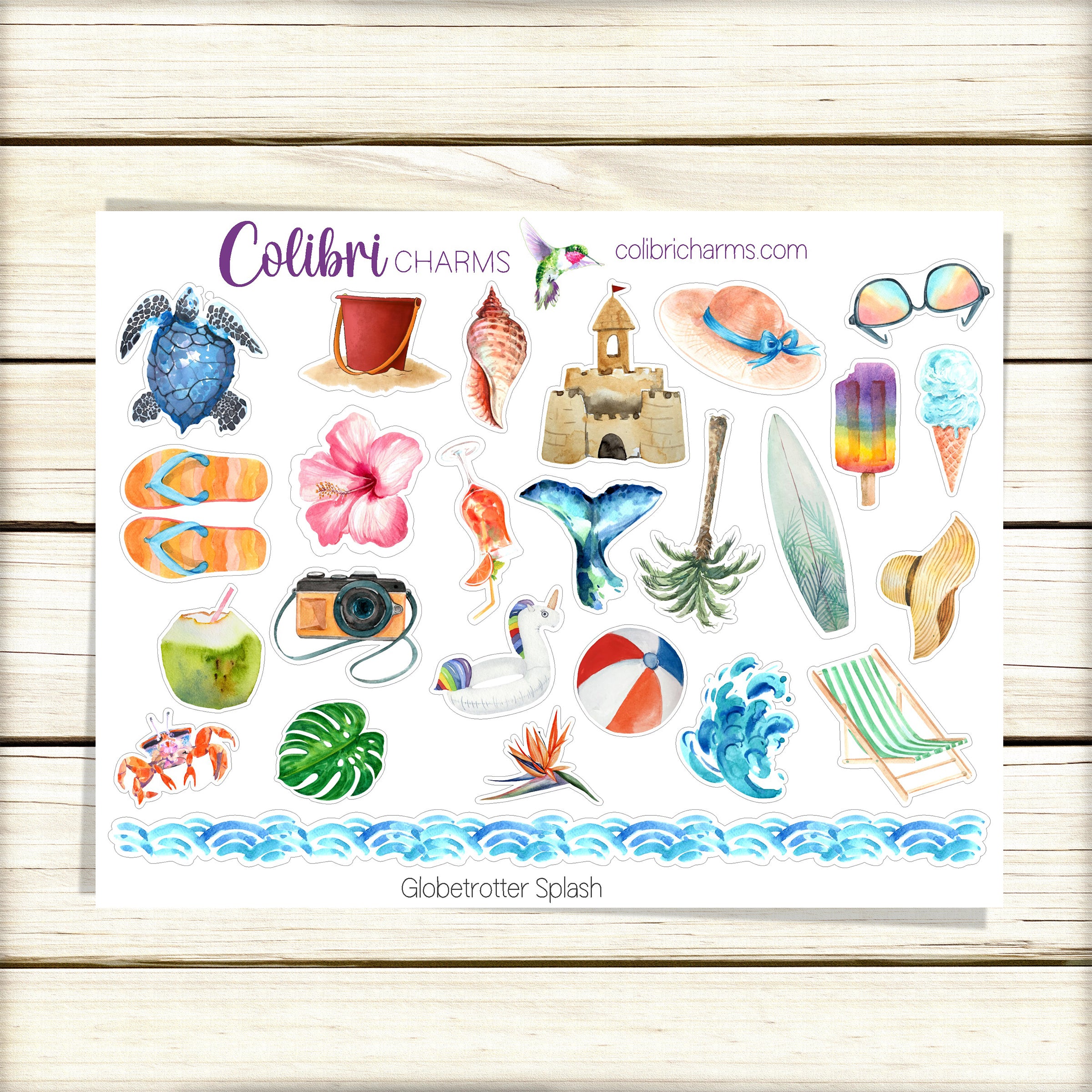 Tropical Vacation | Travel Journal Stickers | Globetrotter Destination Planner Stickers | Splash Beach Pool Stickers | Seasonal Planner Stickers