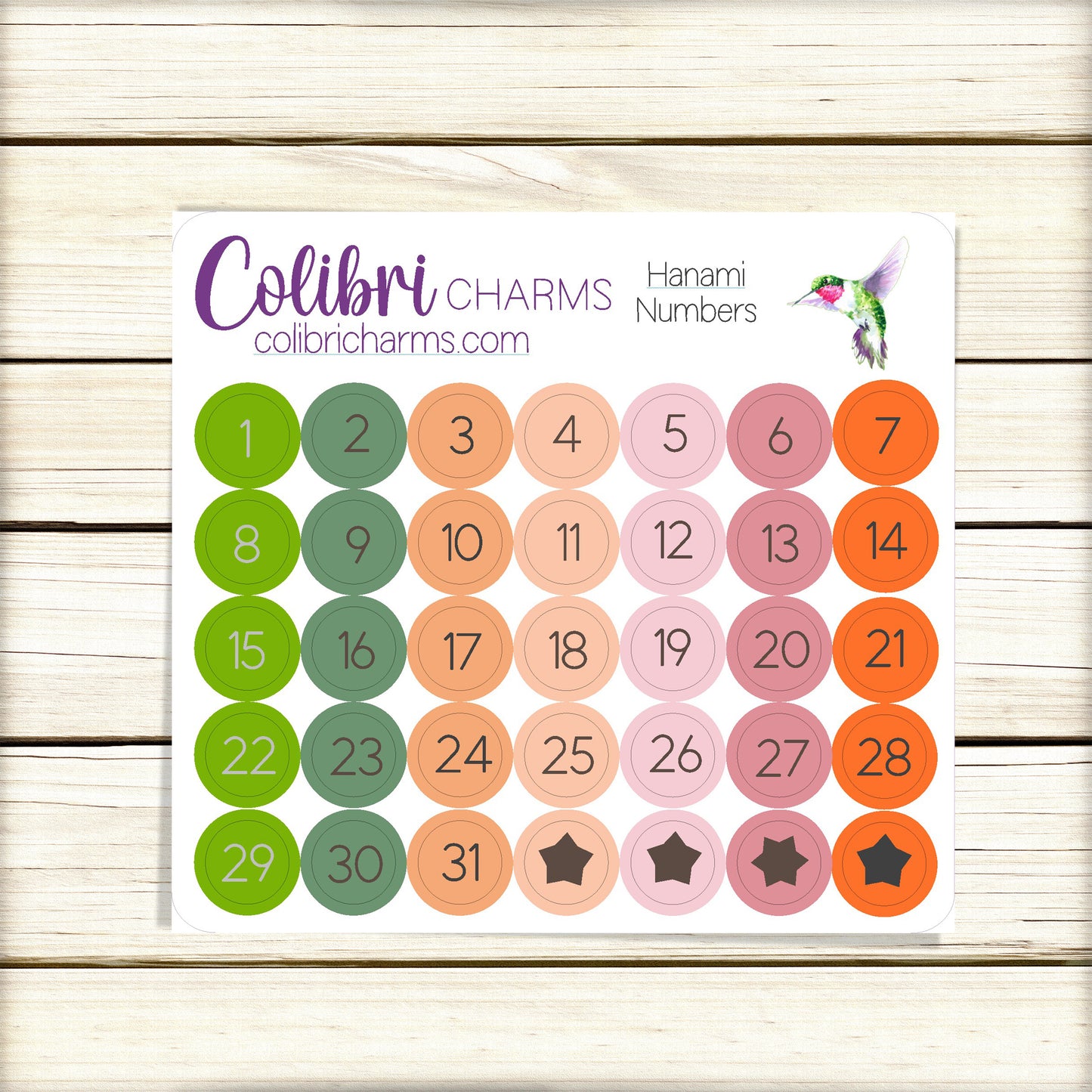 Hanami Brushstroke Days of the Week Planner Stickers | Colorful Watercolor DOTW | Number Stickers | Date Dots