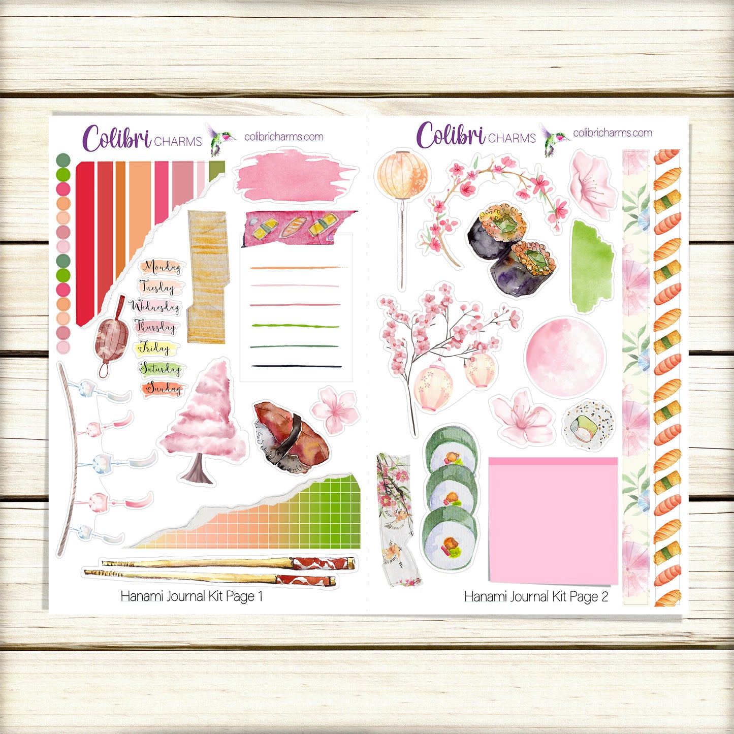 Hanami Journal Kit | Sushi Decor | Sakura Planner Stickers | Spring Planner Stickers | Bullet | Bujo