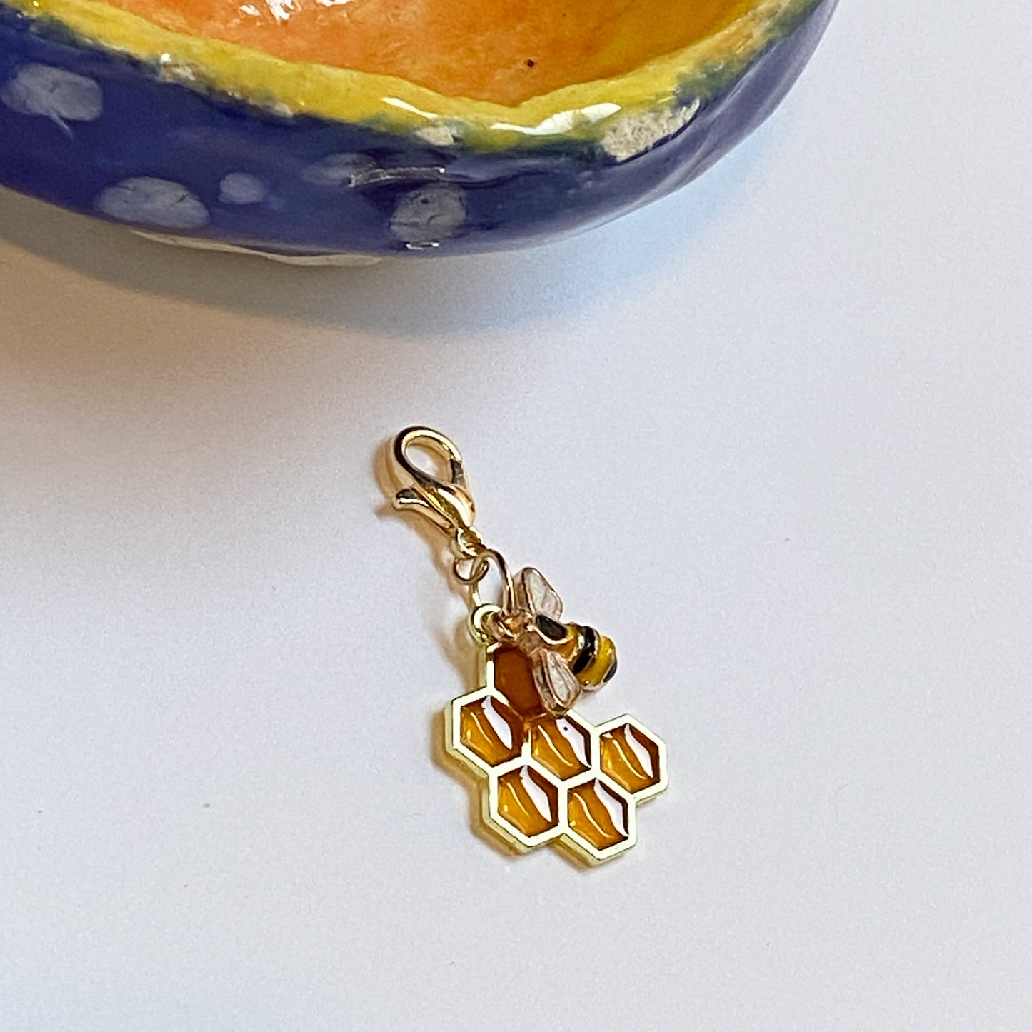 Small Honeycomb and Bee Charm | Bumblebee Clip | Bee Stitch Marker