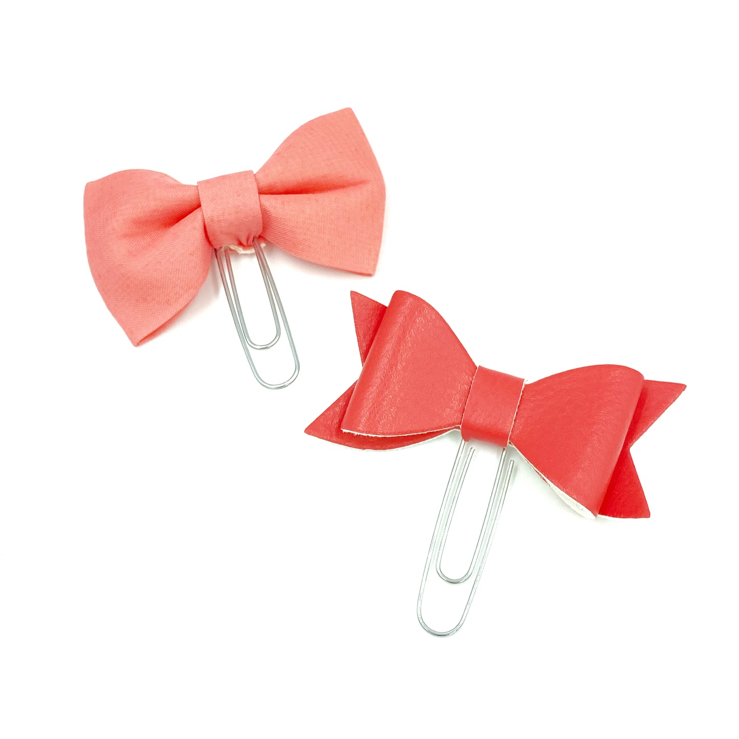 Coral Bow Clips | Colorful Clips | Faux Leather Planner Clip | Fabric Bow