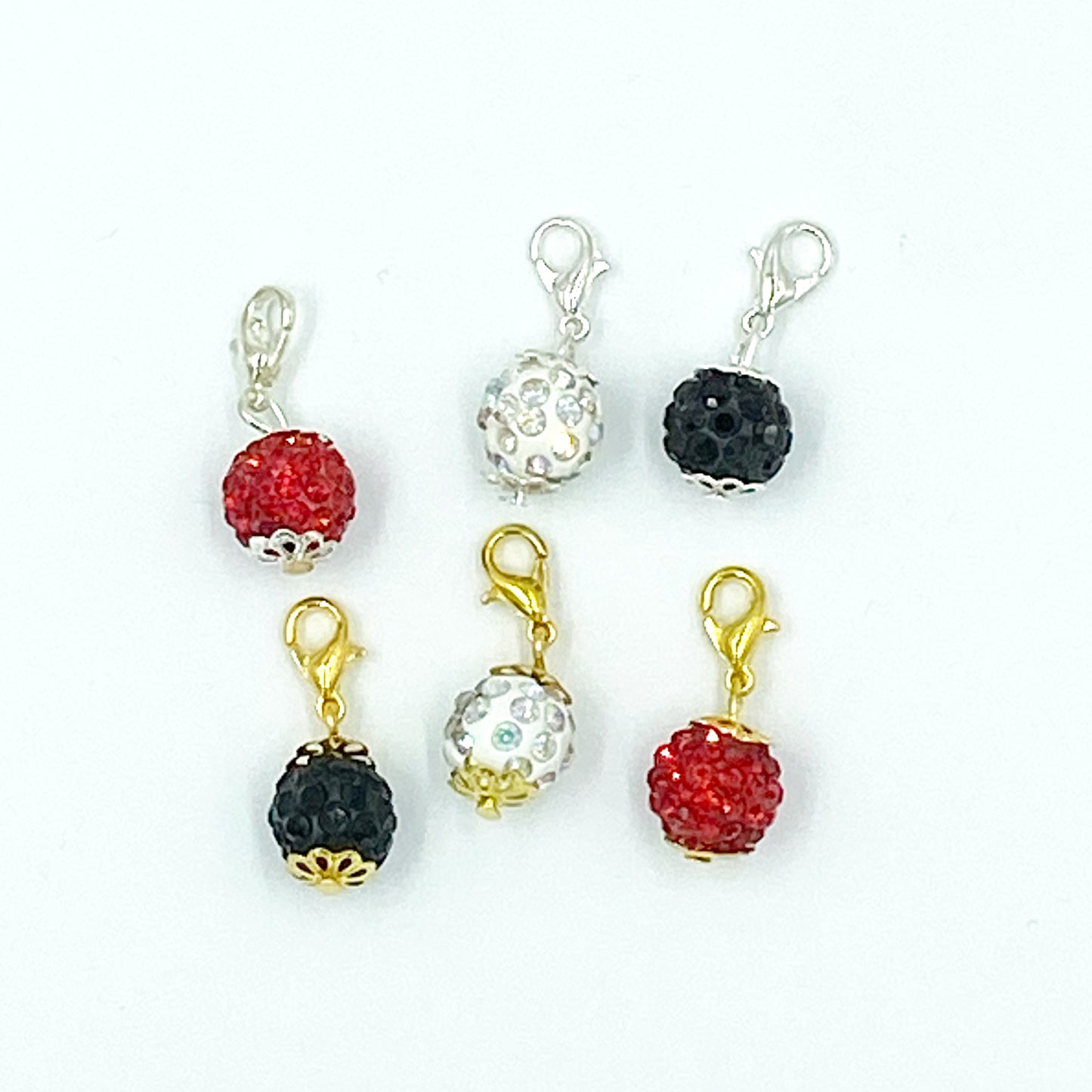 Rhinestone Planner Charms | Valentine Sparkly Dangles - Red, Black, White | Beaded Stitch Marker | Progress Keeper