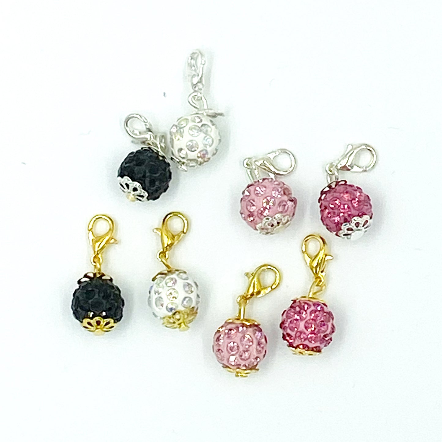 Rhinestone Planner Charms | Sparkly Fashion Dangles - Pink, Rose, Black, White | Beaded Stitch Marker | Progress Keeper