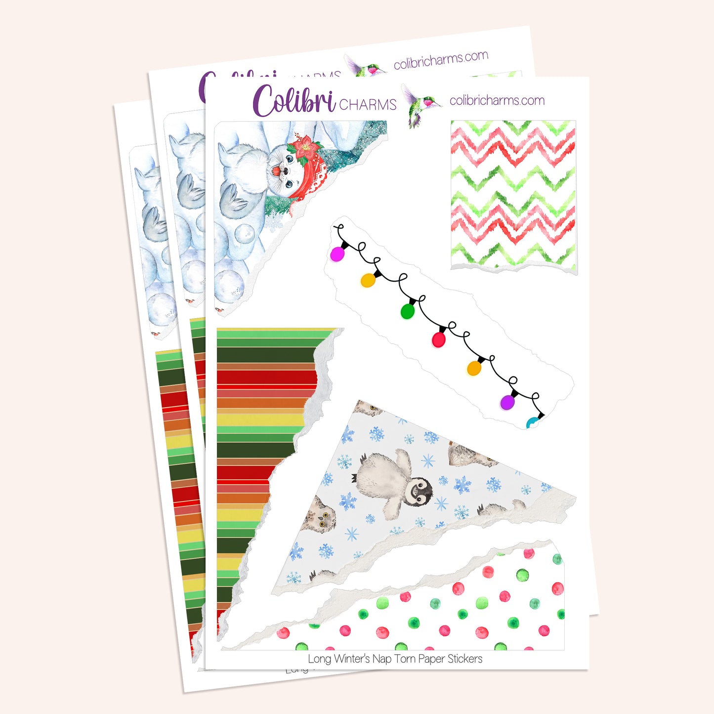 Long Winter's Nap Torn Paper Stickers | Christmas Decor | Holiday Planner Stickers | Seasonal Planner Stickers | Ripped Paper