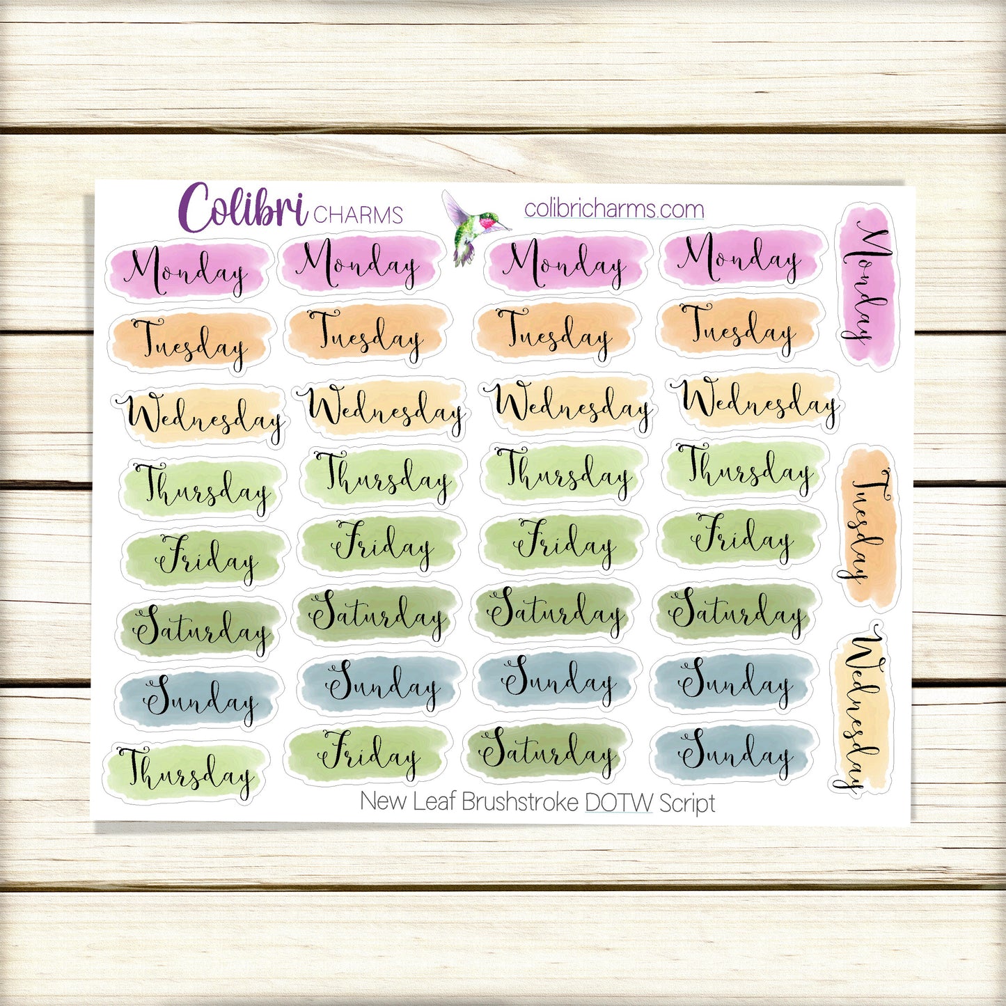 New Leaf Brushstroke Days of the Week Planner Stickers | Colorful Watercolor DOTW | Number Stickers | Date Dots