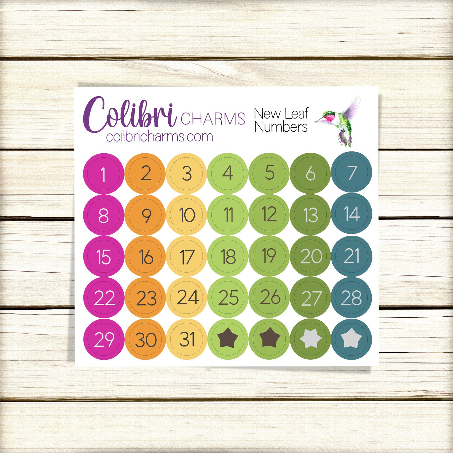 New Leaf Brushstroke Days of the Week Planner Stickers | Colorful Watercolor DOTW | Number Stickers | Date Dots