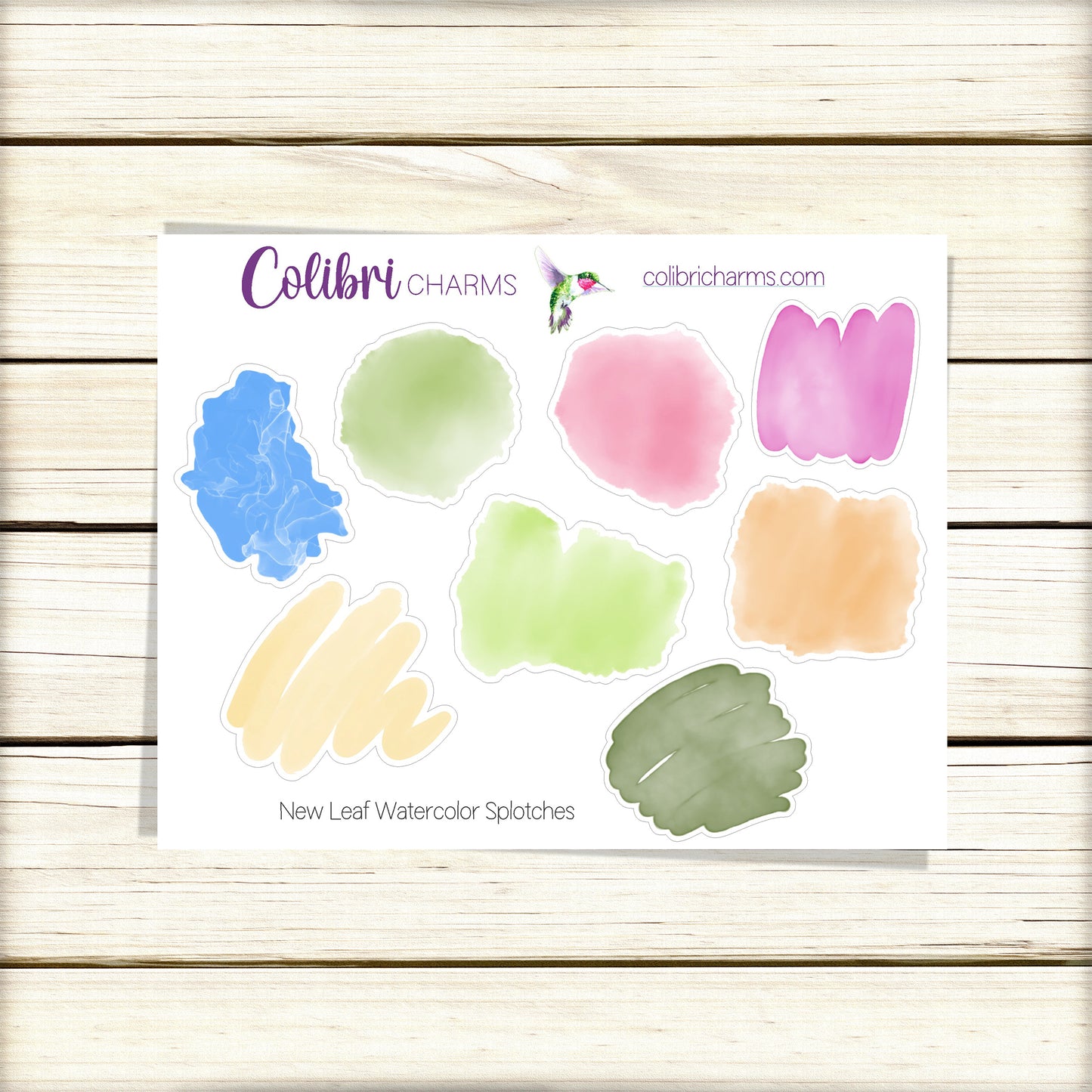 New Leaf Watercolor Splotches Planner Stickers | Pastel Paint Swatch Stickers | Botanical Planner