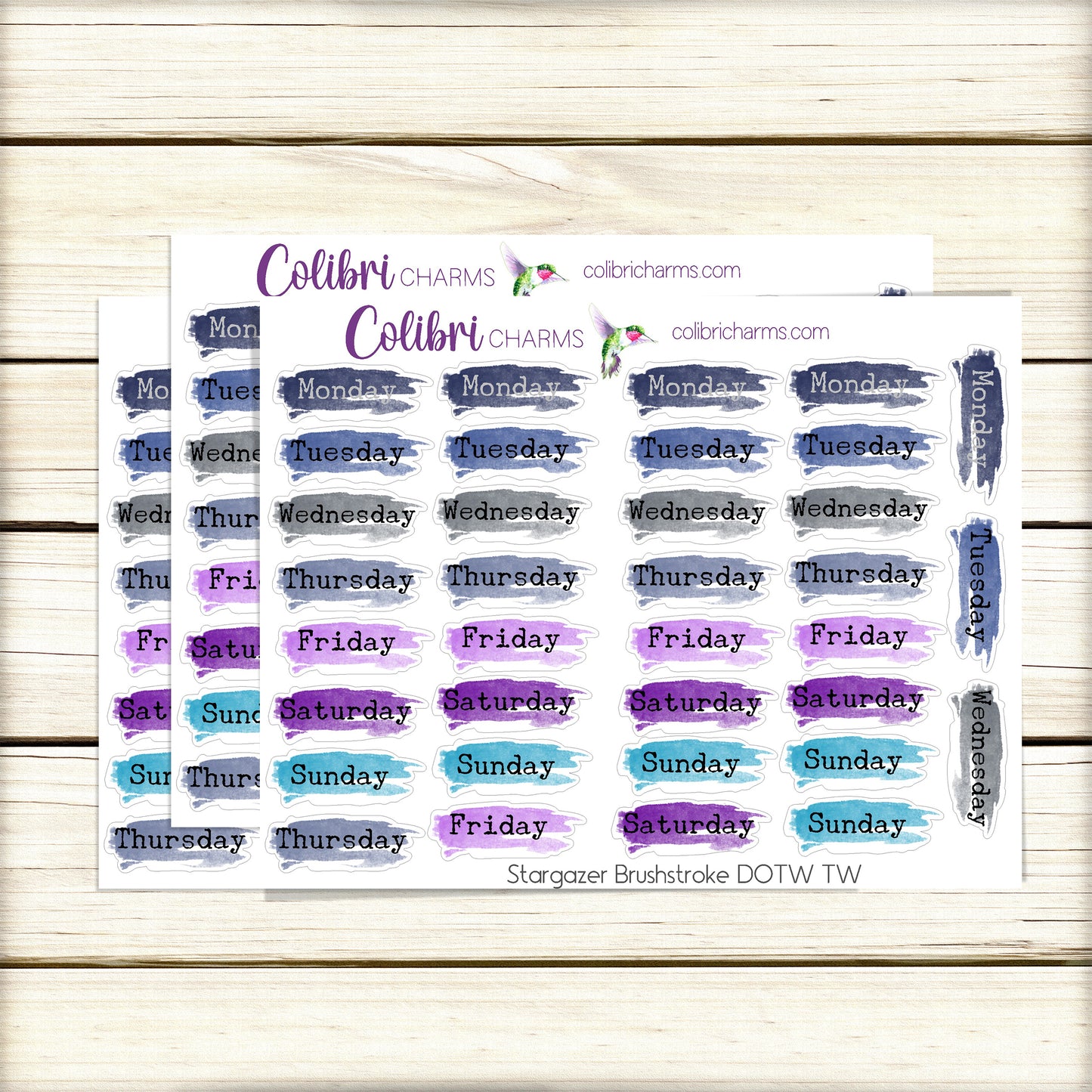 Stargazer Brushstroke Days of the Week Planner Stickers | Celestial Watercolor DOTW | Number Stickers | Date Dots