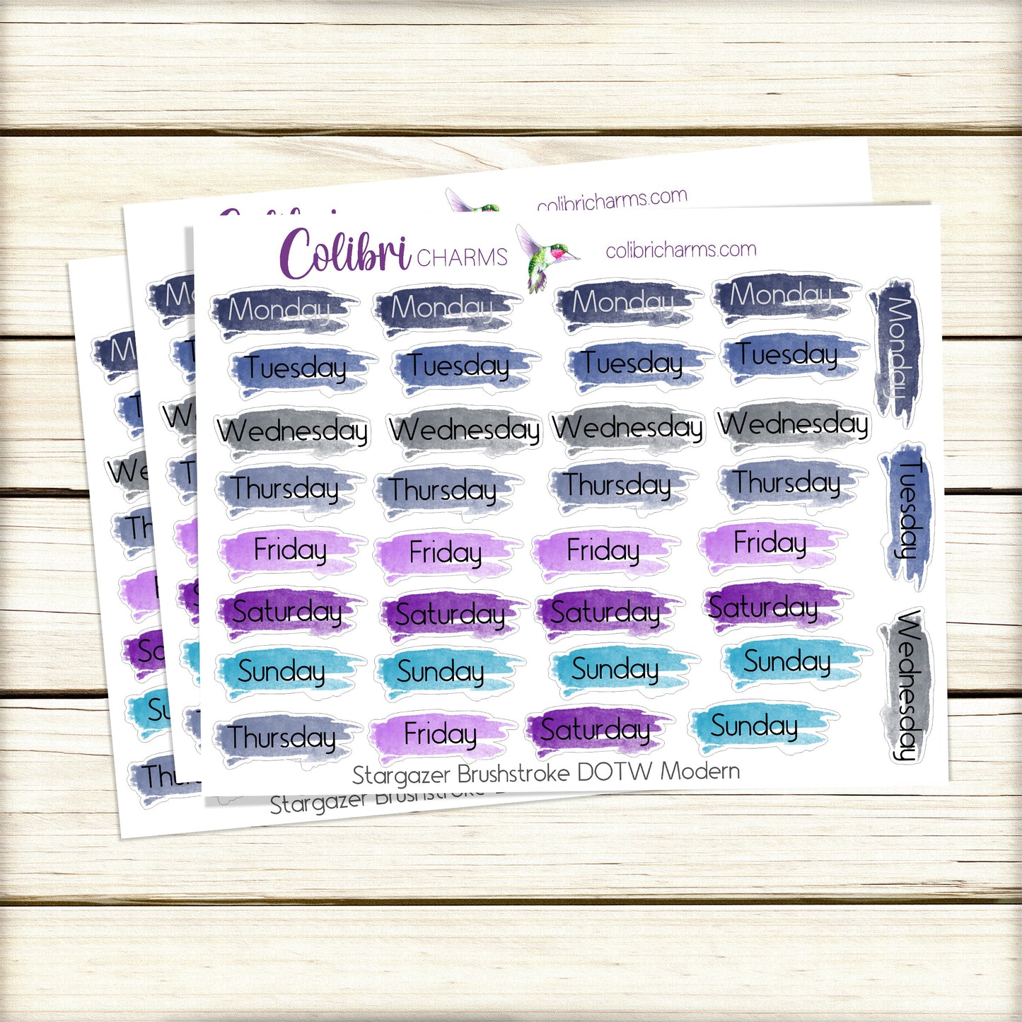 Stargazer Brushstroke Days of the Week Planner Stickers | Celestial Watercolor DOTW | Number Stickers | Date Dots